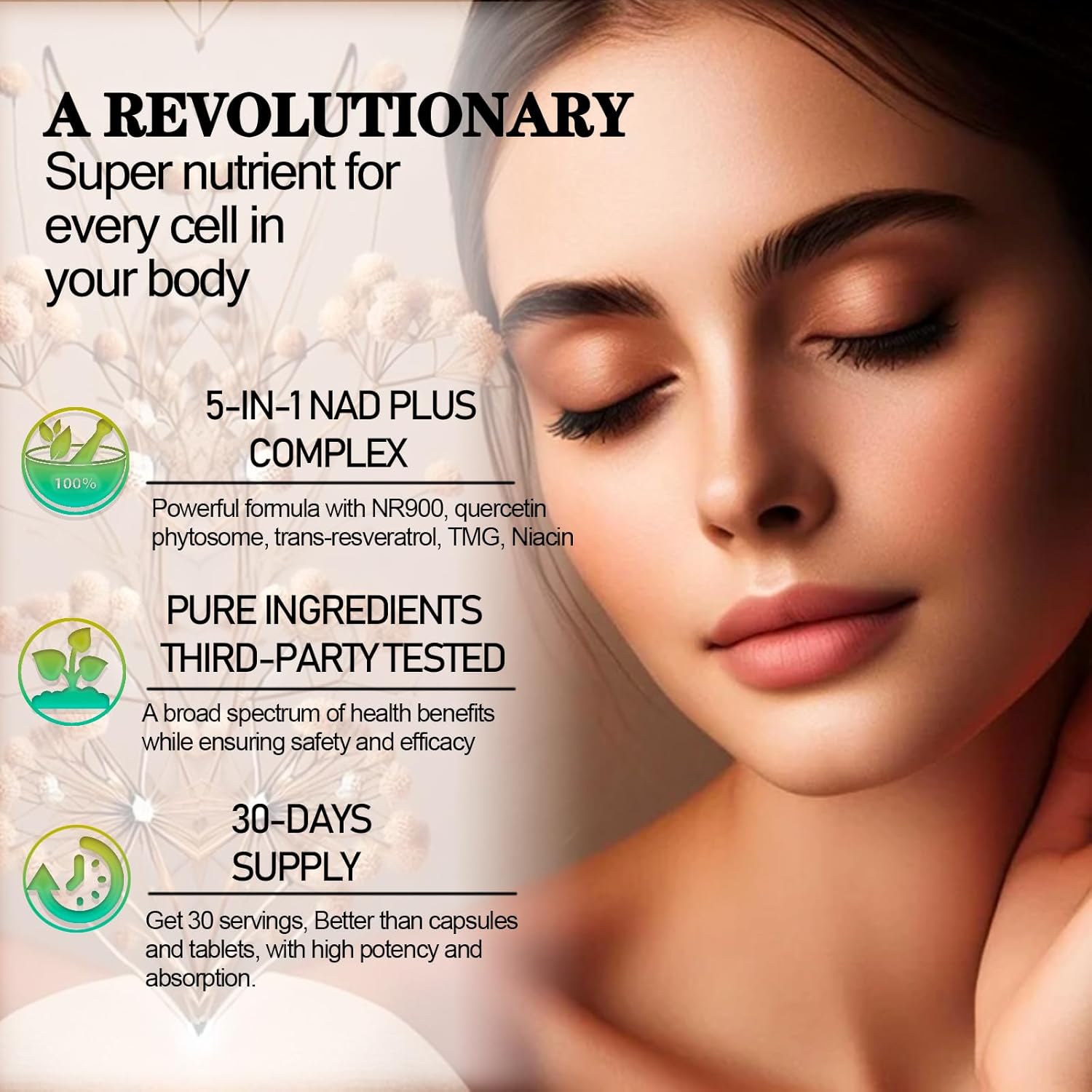 NAD Supplements for Women & Men, Liposomal NAD Nicotinamide Riboside Resveratrol 900mg, TMG, Quercetin, Vitamin B3, Organic Liquid NAD Resveratrol Supplement for Longevity, Energy, Anti-Aging, Focus - Image 5