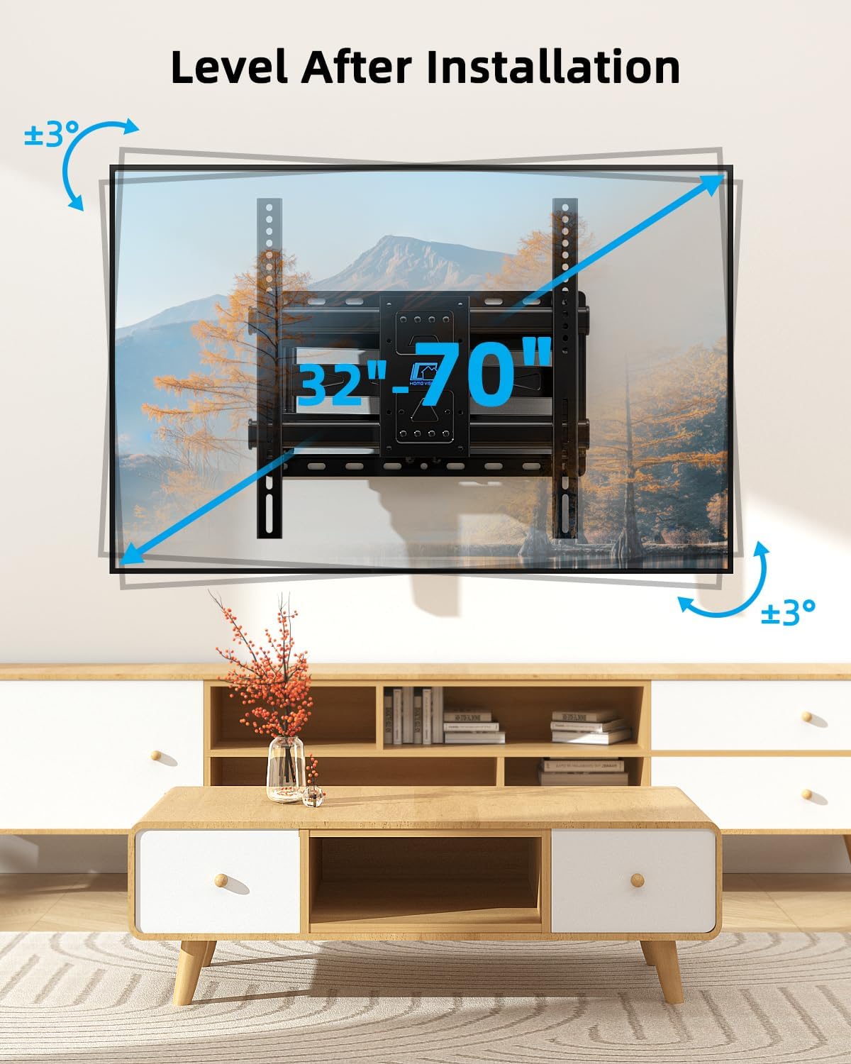 HOME VISION TV Wall Mount for 32-70 Inch TV with Soundbar Bracket, Full Motion TV Mount with Articulating Dual Arms, Swivel and Tilt, TV Bracket Fits 8" 12" 16" Stud, Max VESA 400X400mm, Up to 132lbs - Image 5