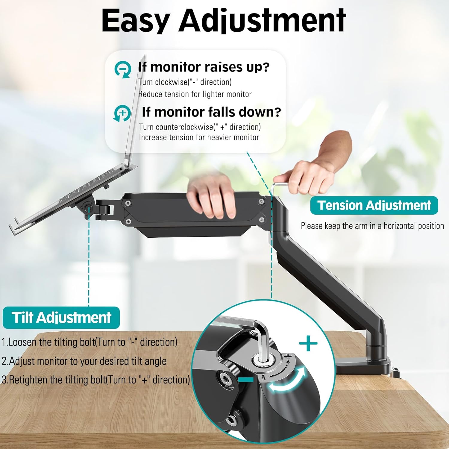 MOUNT PRO Laptop Stand Desk Mount, 2 in 1 Function Monitor Laptop Mount, Aluminum Laptop Arm Fits Max 17" Notebook and 32" Computer Screen, Single Monitor Mount with Laptop Tray, Holds up to 17.6lbs - Image 4