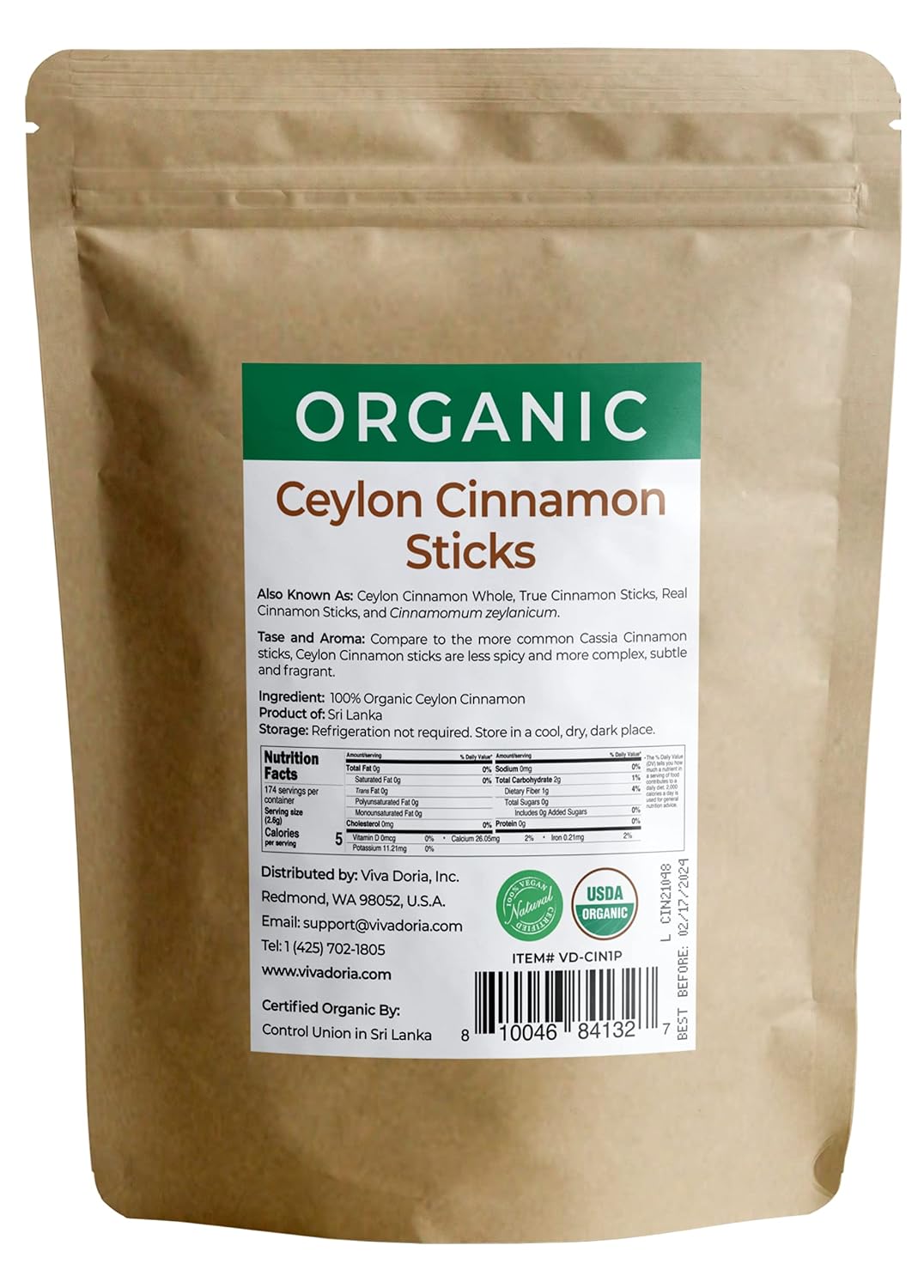 Viva Doria Organic Ceylon Cinnamon Sticks, 3'' Cut, Alba Grade, True Cinnamon, 16 Oz, | 100-110 Sticks | 100% Raw From Sri Lanka - Image 3