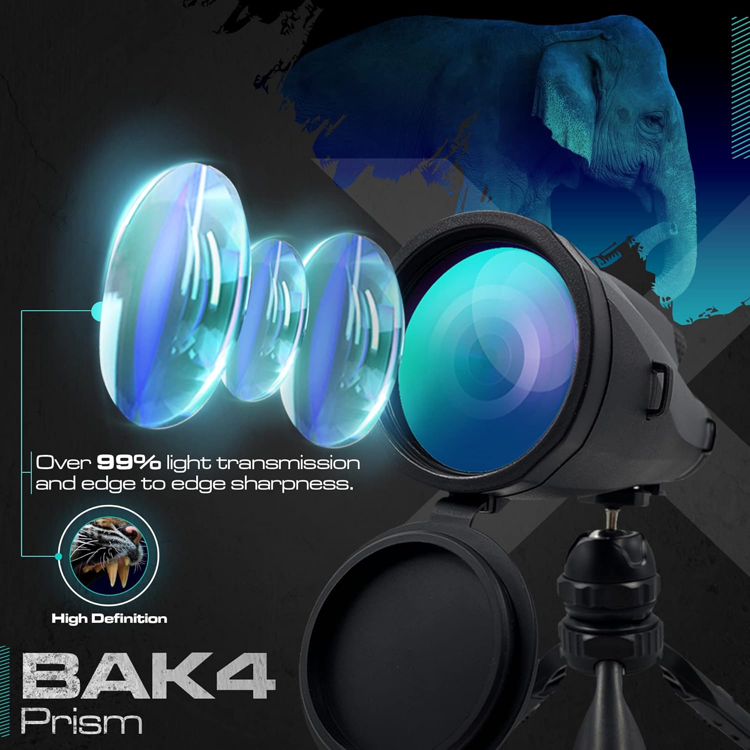 Scopex 12x60 HD Monocular Telescope, Patented Smartphone Adapter, Strong Tripod, Extra-Large Eyepiece, Waterproof. - Image 5