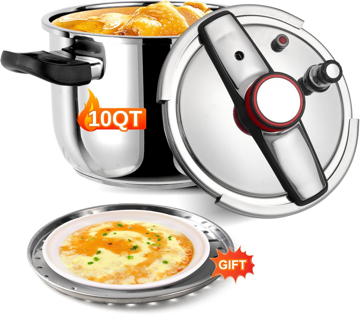 Pressure Cooker 10 QT, Stainess Steel Pressure Canner 10 Quart, Explosion-Proof Cookware, Rotating Lock/Unlock Lid, One-handed lid opening, Thickened Silicone Ring And Anti-scald Handle, Silver - Image 2