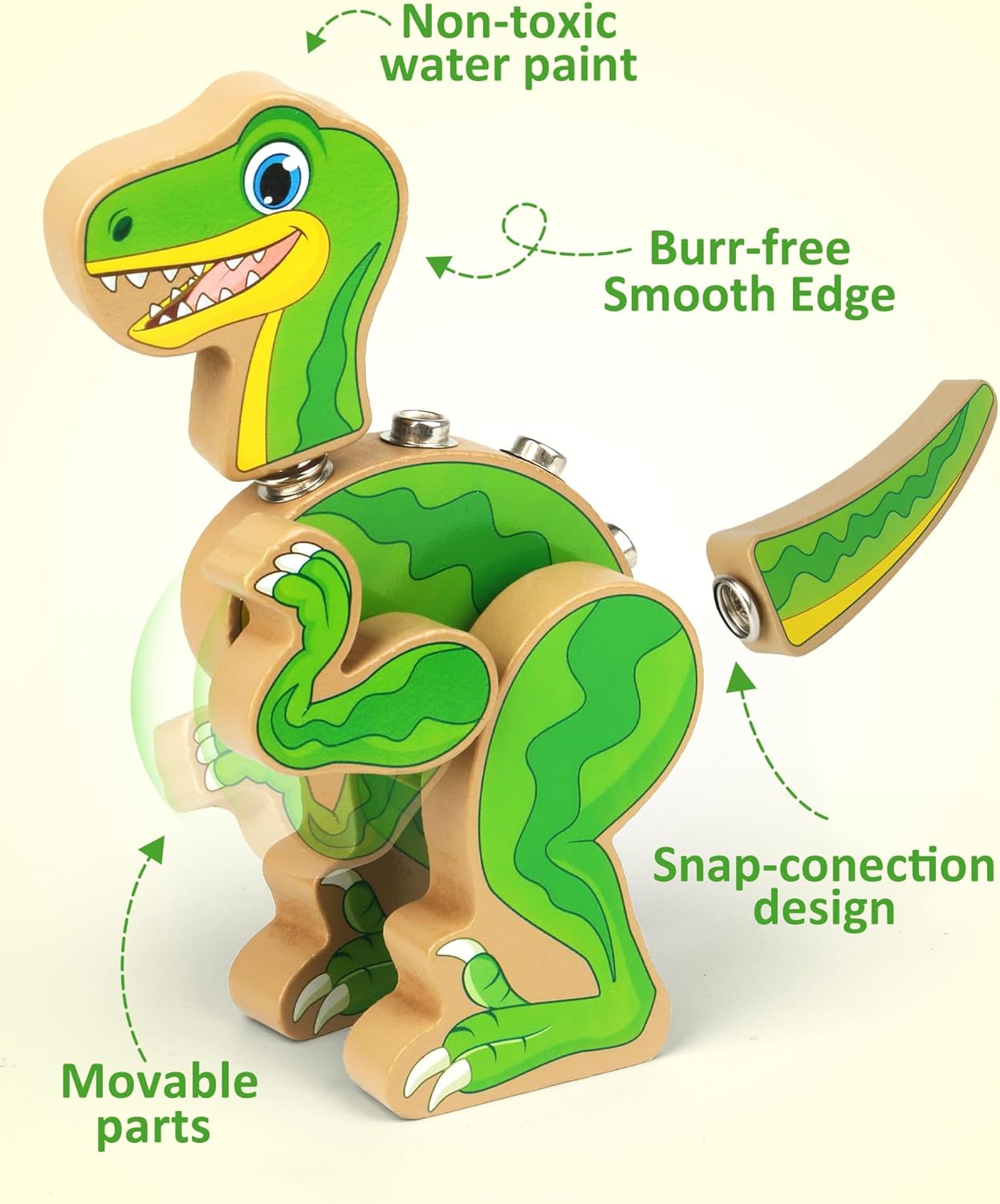 Coogam Build Your Own Dinosaurs Toy, Snap Together Building Dinosaurs Playset, Wooden STEM Take Apart Dinosaur Builder, Montessoi Fine Motor Building Toy Gift for 3 4 5 Years Old Kids - Image 8