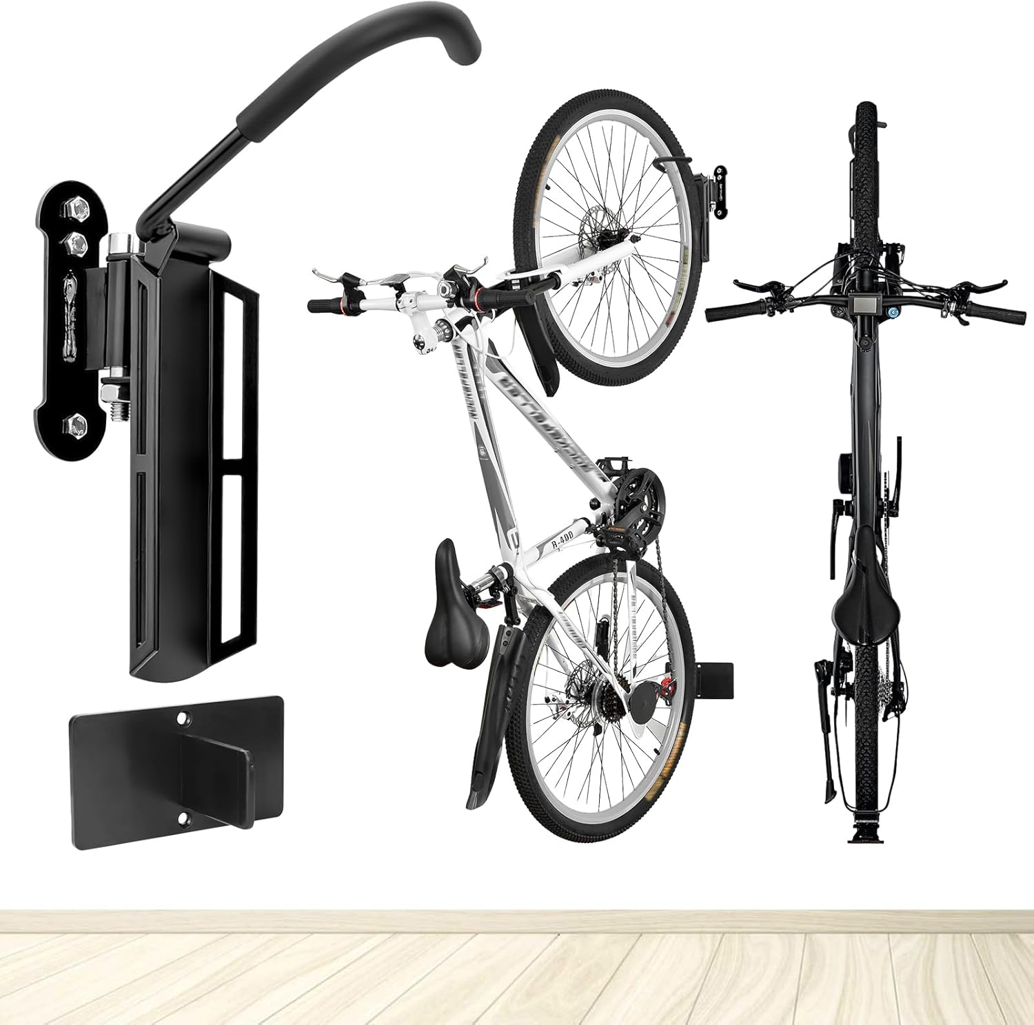 Lunies Swivel Bike Rack Wall Mount, Hanging Bike Hook for Garage, Space Saving Bike Hanger Holder with Rear Pad Stopper, Indoor Bike Organizer for MTB, Road, Mountain Bicycle, Hybrid Bikes(single) - Image 2