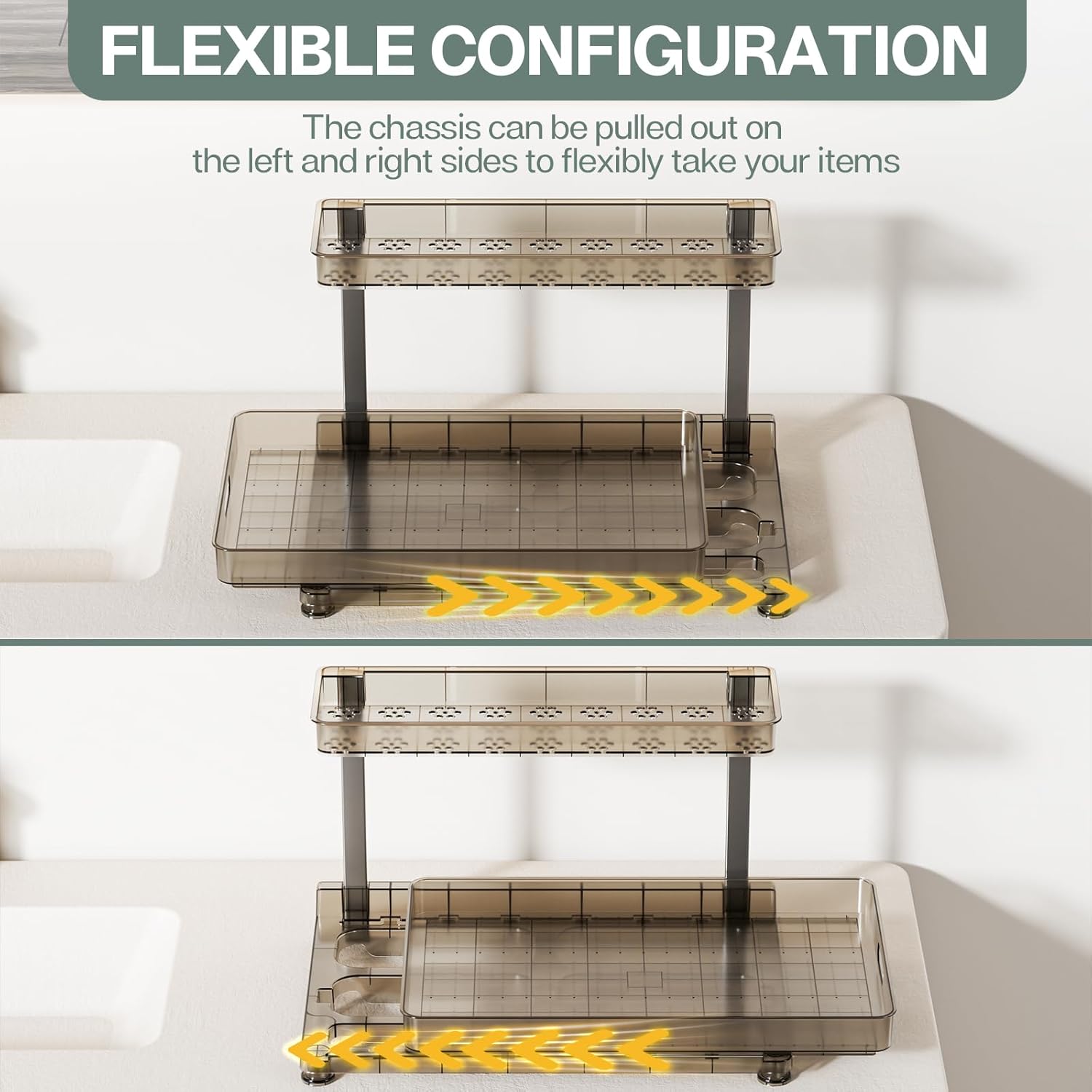 Under Sink Organizer and Storage, 2 Tier Sliding Under Sink Shelf, L Shaped Pull Out Cabinet Basket Organizer, Multi-Purpose Slide Out Organizer Rack for Bathroom, Kitchen - Image 7