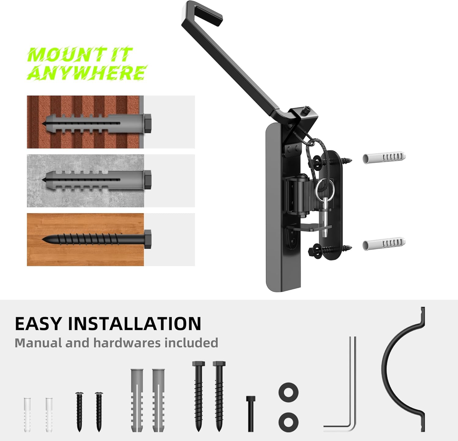 Swivel Bike Wall Mount, Vertical Bicycle Rack for Garage, Wall Mounted Bike Hanger Hook, Hanging Bike Storage Garage Organization, Black - Image 7
