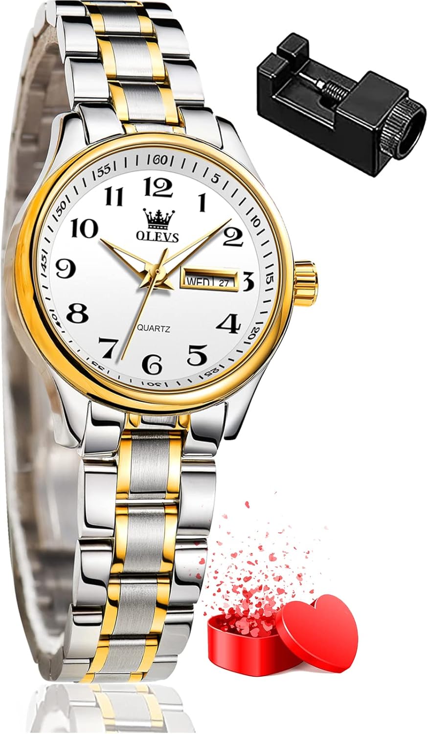 OLEVS Women Watches Gold Silver Stainless Steel Waterproof Analog Large Easy Reader Day Date Ladies Wrist Watches - Image 2