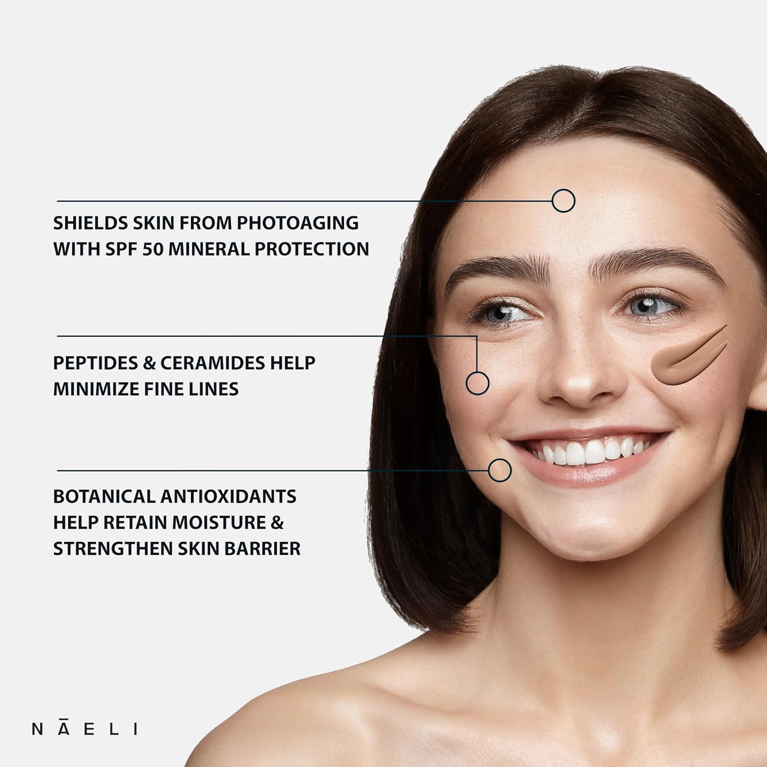 NAELI Anti Aging Tinted Moisturizer SPF 50, Mineral Sunscreen for Face with Zinc Oxide, Peptides & Ceramides, Natural Hydrating Universal Tint - 1.4 oz - Image 3