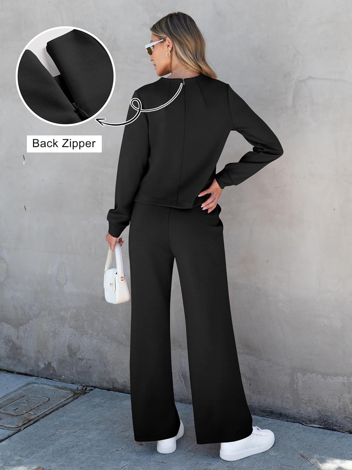 ANRABESS Women 2 Piece Outfits Lounge Sets 2024 Fall Crewneck Sweatshirts Wide Leg Pants Sweatsuit Set Tracksuit - Image 5