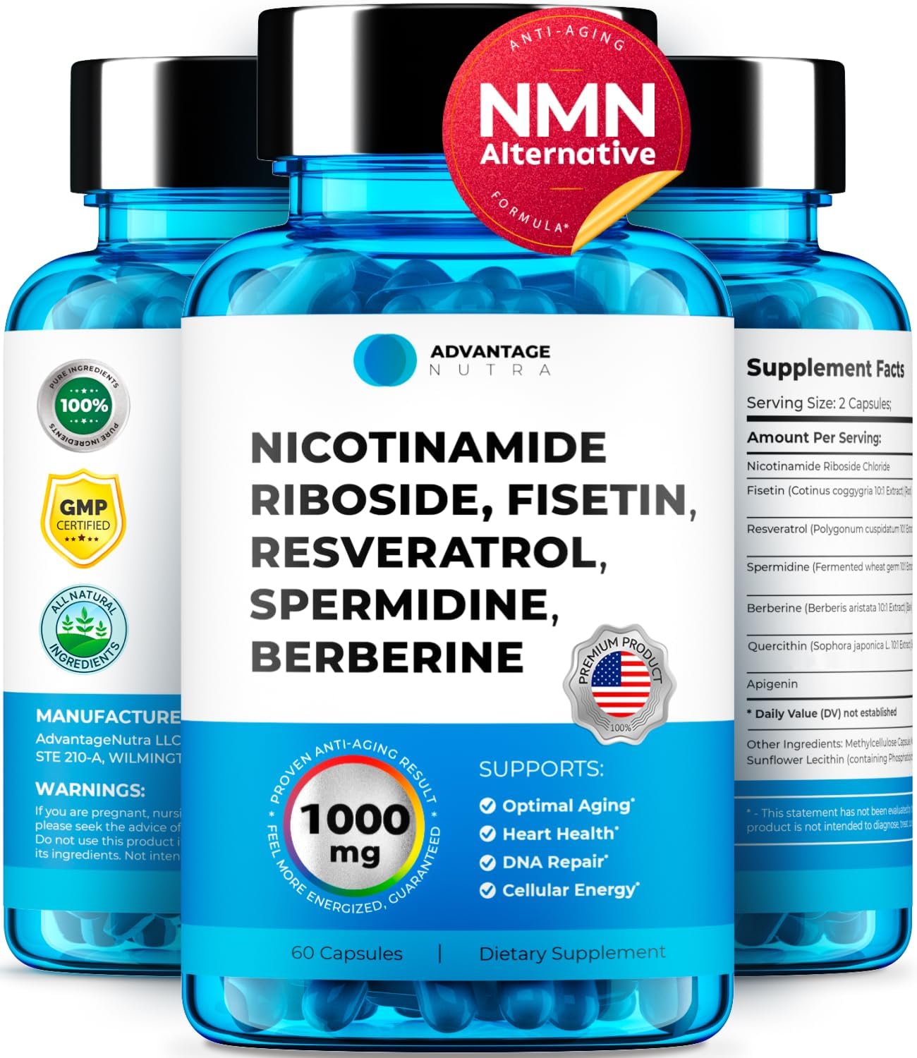 NMN Supplement Alternative - Liposomal Nicotinamide Riboside, Fisetin, Resveratrol, Spermidine, Berberine - High Purity NAD Supplement for Anti Aging, Heart & Joint Health 60 Capsules - Image 2