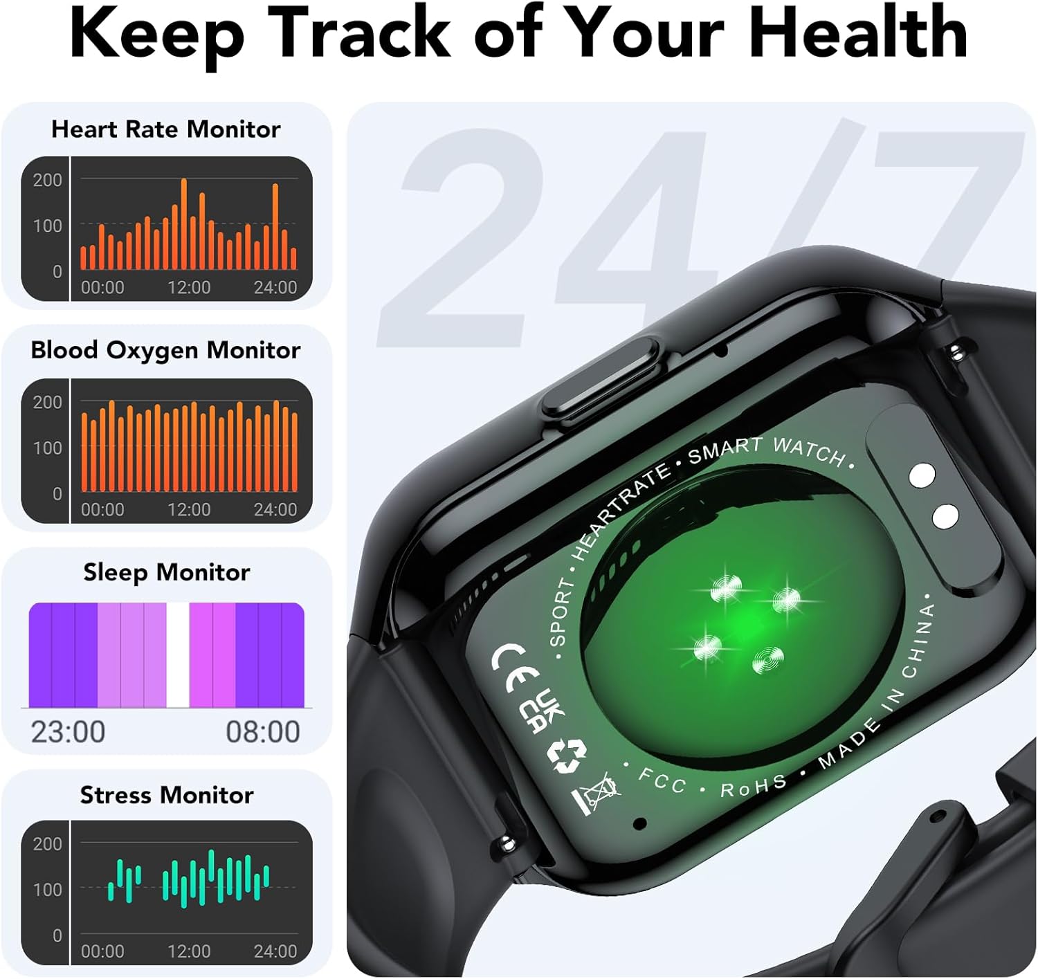 Smart Watch for Men Women, 1.96" Smartwatch (Answer/Make Call), IP68 Waterproof Fitness Tracker, 112+ Sport Modes Smartwatches for Android iOS, Black - Image 3