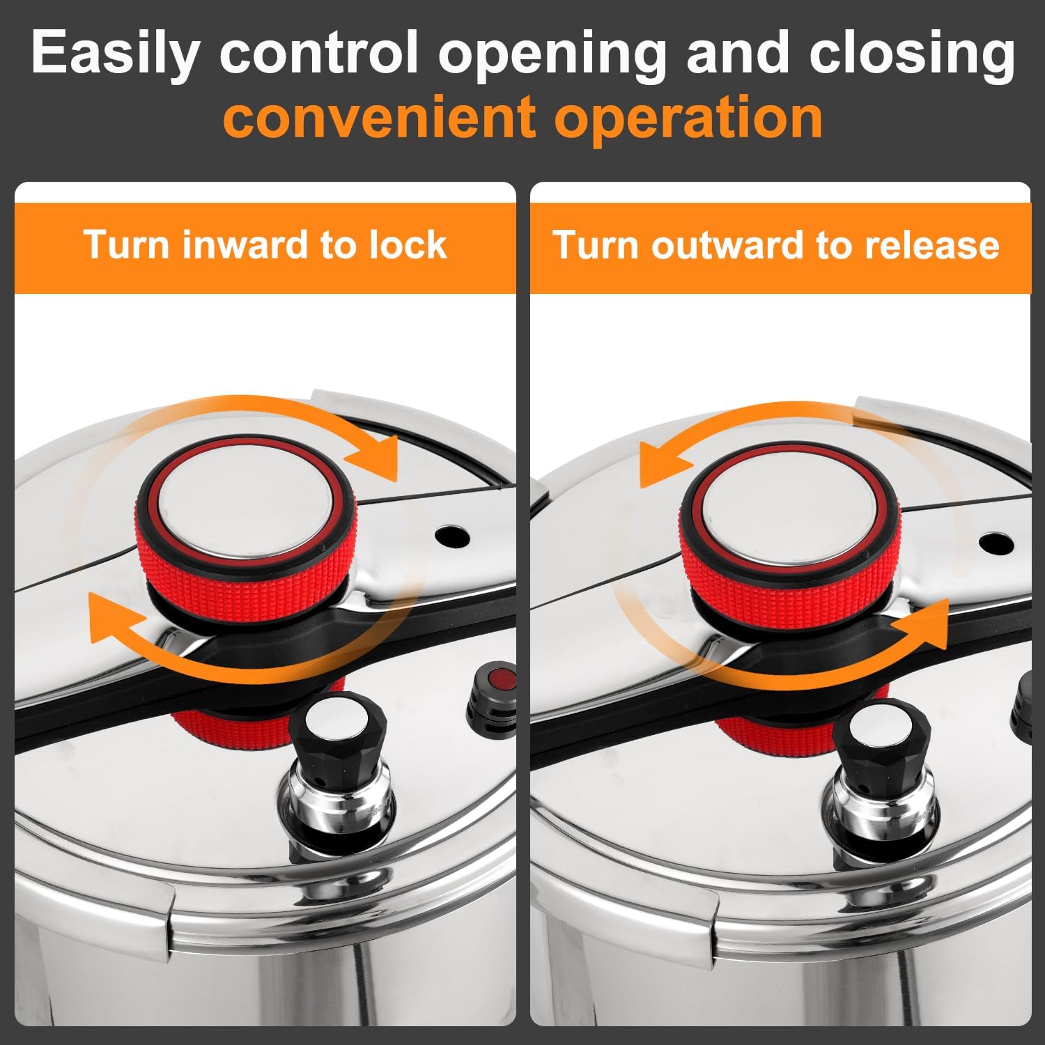 Pressure Cooker 10 QT, Stainess Steel Pressure Canner 10 Quart, Explosion-Proof Cookware, Rotating Lock/Unlock Lid, One-handed lid opening, Thickened Silicone Ring And Anti-scald Handle, Silver - Image 6