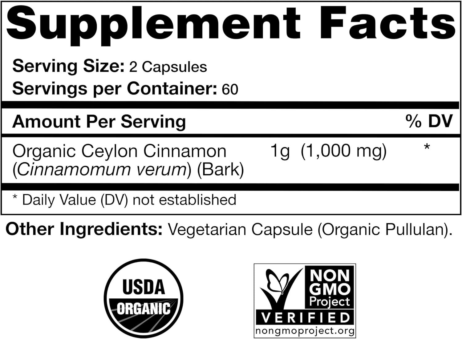 USDA Certified Organic Ceylon Cinnamon Capsules, Non-GMO Verified Supplement - 120 Capsules, 2 Month Supply - Image 3