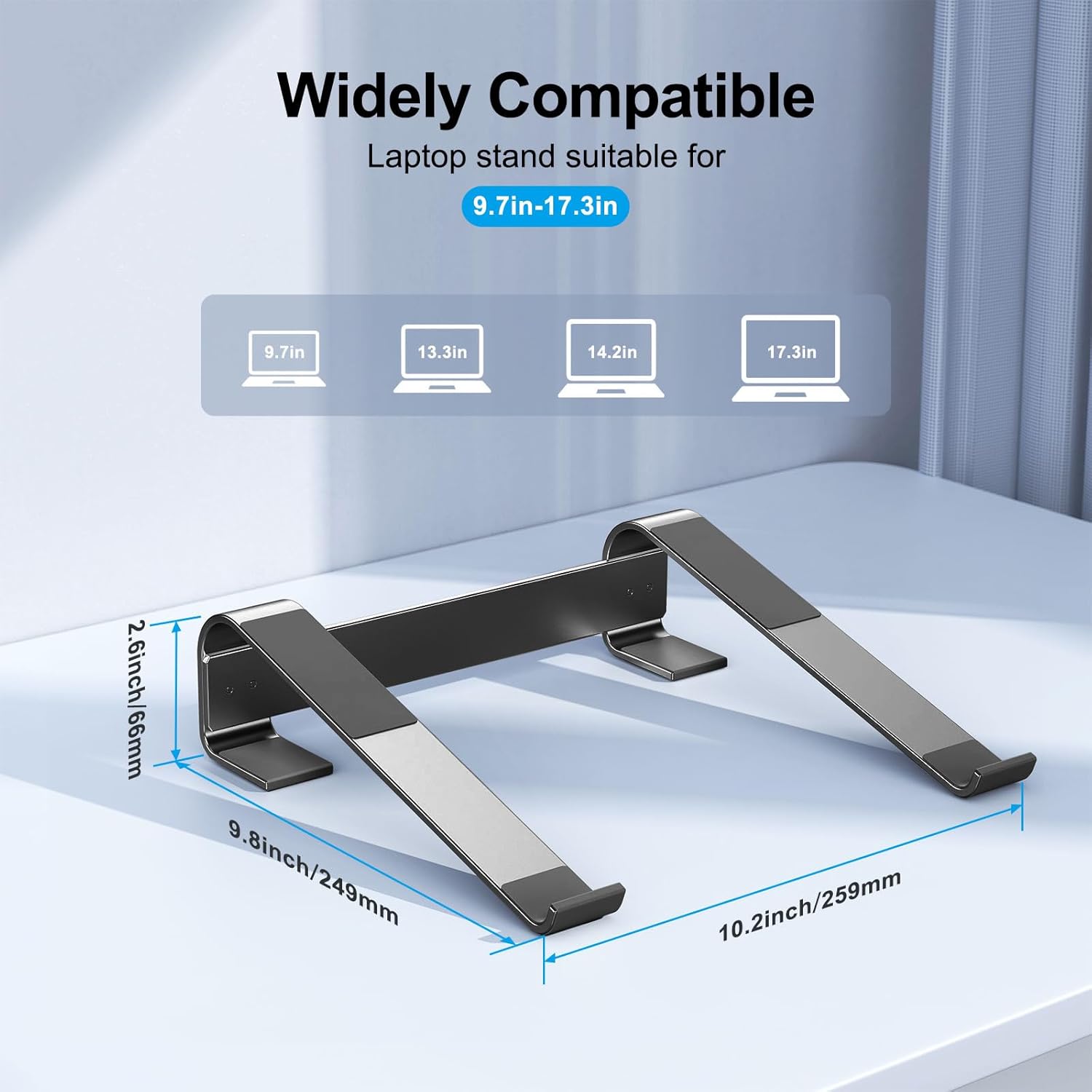 Laptop Stand for Desk, Aluminum Laptop Riser, Ergonomic Computer Stand for Laptop, Laptop Cooling Stand Compatible with for MacBook Pro/Air, Dell, HP, Lenovo, 10-17.3'', Black - Image 6