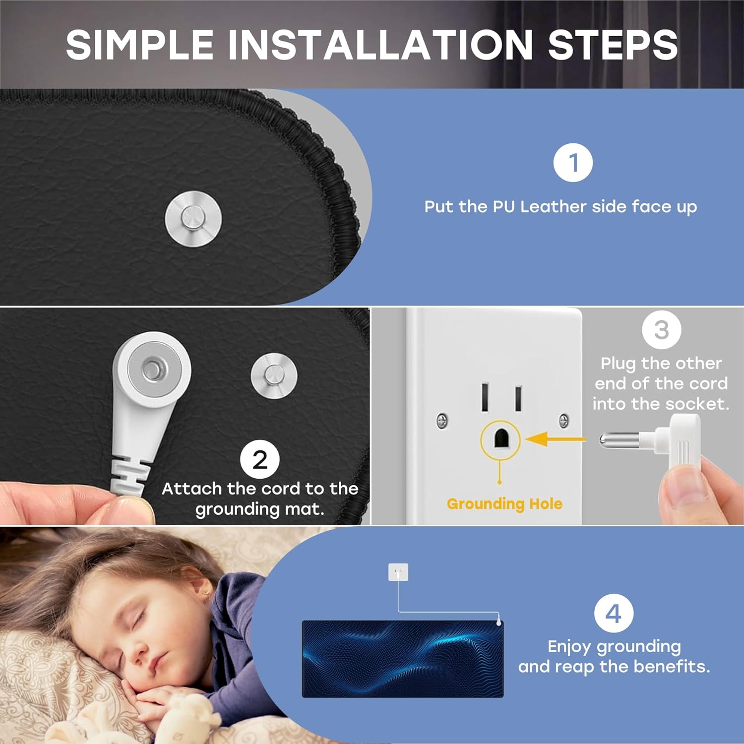 Ground Well Grounding Mat for Feet,Grounding Pad for Stress, Pain, Inflammation& Wellness Support, 26.7x10in Portable Size Grounding Mat, Indoor Grounding at Home,Office. 15Ft Cord Included. - Image 8