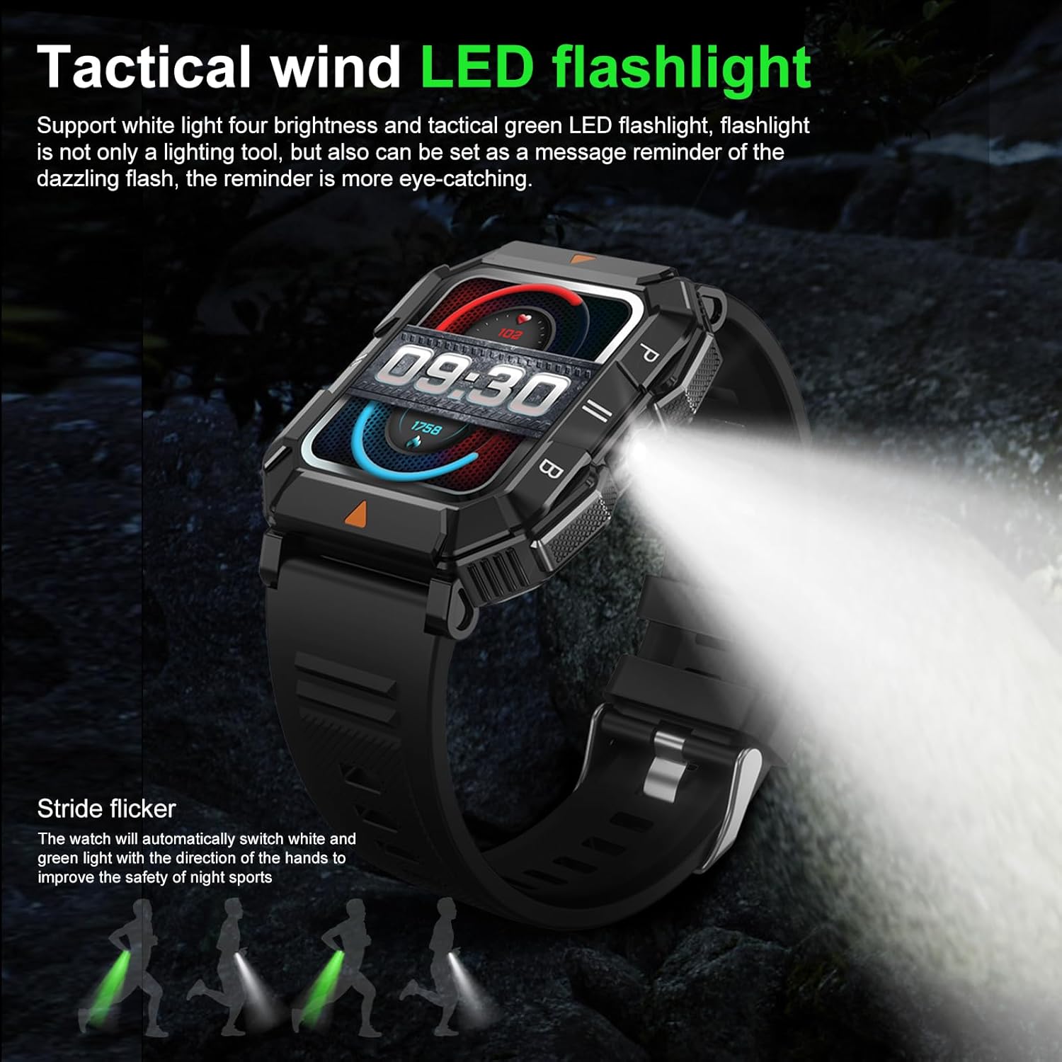 Military Smart Watch for Men (Answer/Make Call), Fitness Smart Watch with Flashlight for Android and iPhone, Waterproof Fitness Tracker with Blood Oxygen/Heart Rate/Sleep/110+ Sport Modes - Image 3