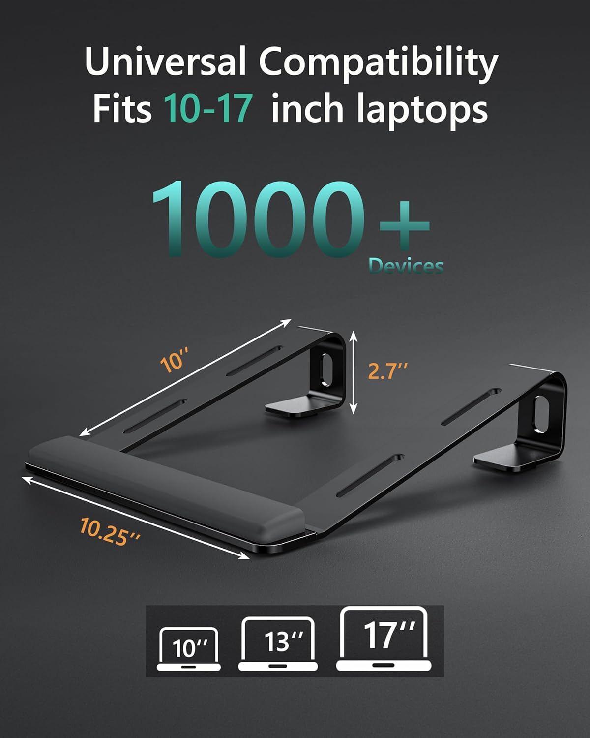 Ergonomic Laptop Stand for Desk, Ergonomic Computer Stand with Wrist Rest, Aluminum Portable Laptop Stands Holder Mount for MacBook Air Pro, All 10-17" Laptop, Black - Image 6