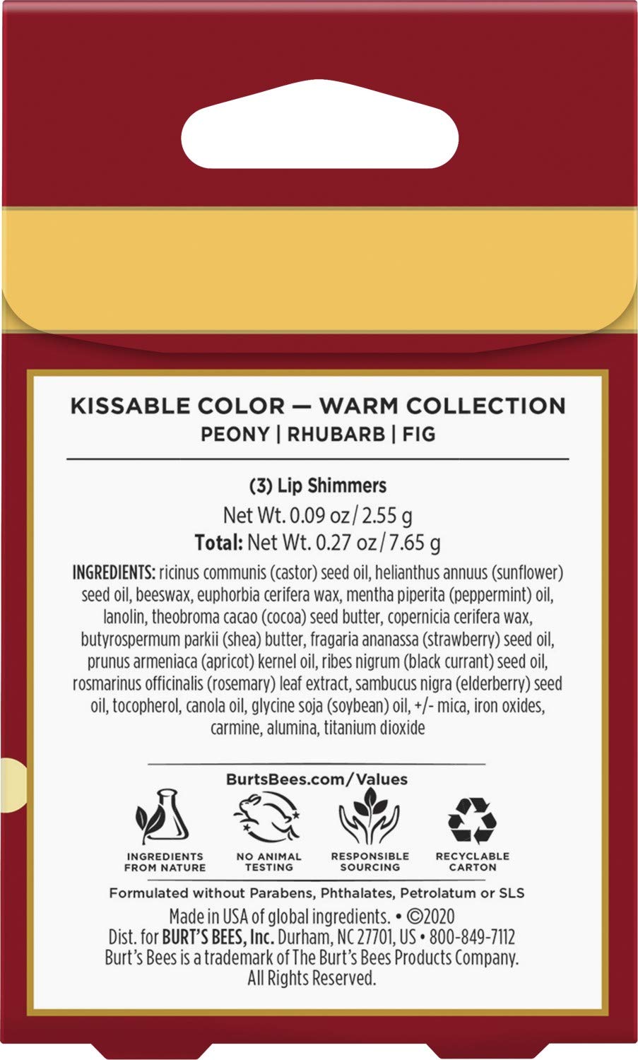 Burt's Bees Kissable Color Holiday Gift Set, 3 Lip Shimmers in Festive Gift Box, Warm Collection in Peony, Fig and Rhubarb - Image 3