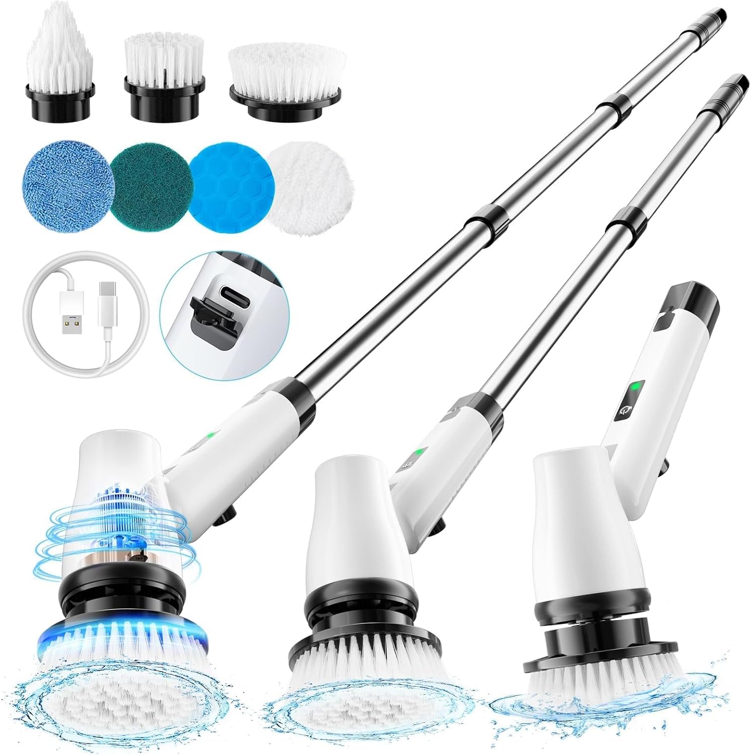 GiveBest Electric Spin Scrubber Brush - Cordless Shower Scrubber with Long Handle for Cleaning Bathroom, Bathtub Power Scrubber with 7 Replacement Head & Dual Speed for Floor, Tub, Tile, Kitchen, Car - Image 2