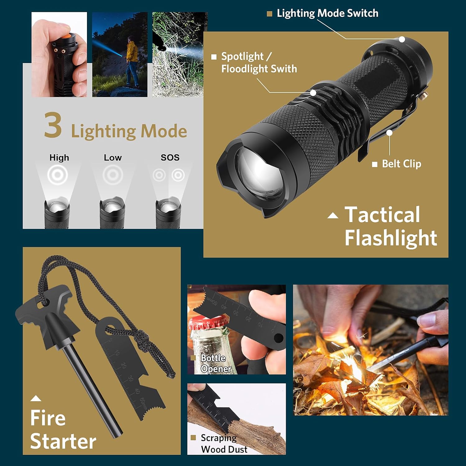 Survival Kits, Gifts for Christmas Men Dad Husband Him, 13 in 1 Survival Gear and Equipment Tactical Tools for Camping Hiking Hunting Outdoor Adventure, Cool Birthday Idea - Image 6