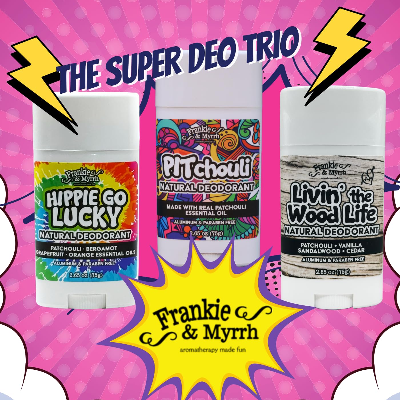 Frankie & Myrrh Natural Deodorant Patchouli Trio | Pitchouli, Livin' the Wood Life, Hippie Go Lucky - Image 3