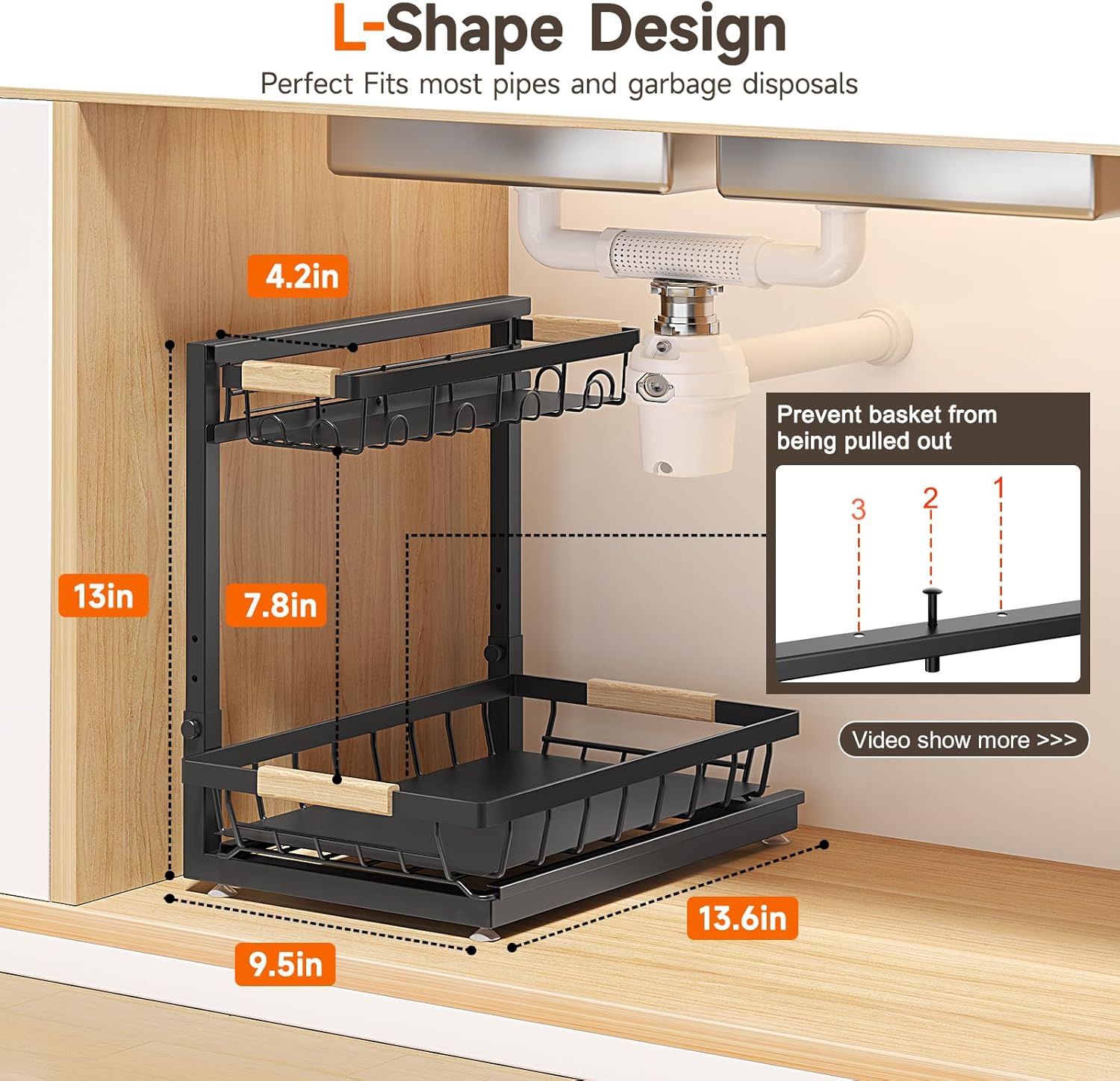 2 Packs Under Sink Organizer, High Adjustable 2 Tier Under Kitchen sink organizer, Multi-Purpose Storage Shelf for Kitchen Bathroom Cabinet, Black - Image 5