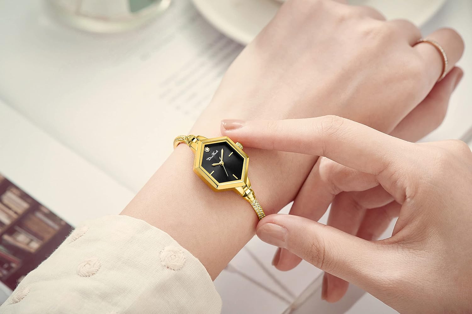 Rose Gold Petite Bracelet Watch for Women, Diamond Dress Analog Hexagonal Mini Women Watch Waterproof - Image 7