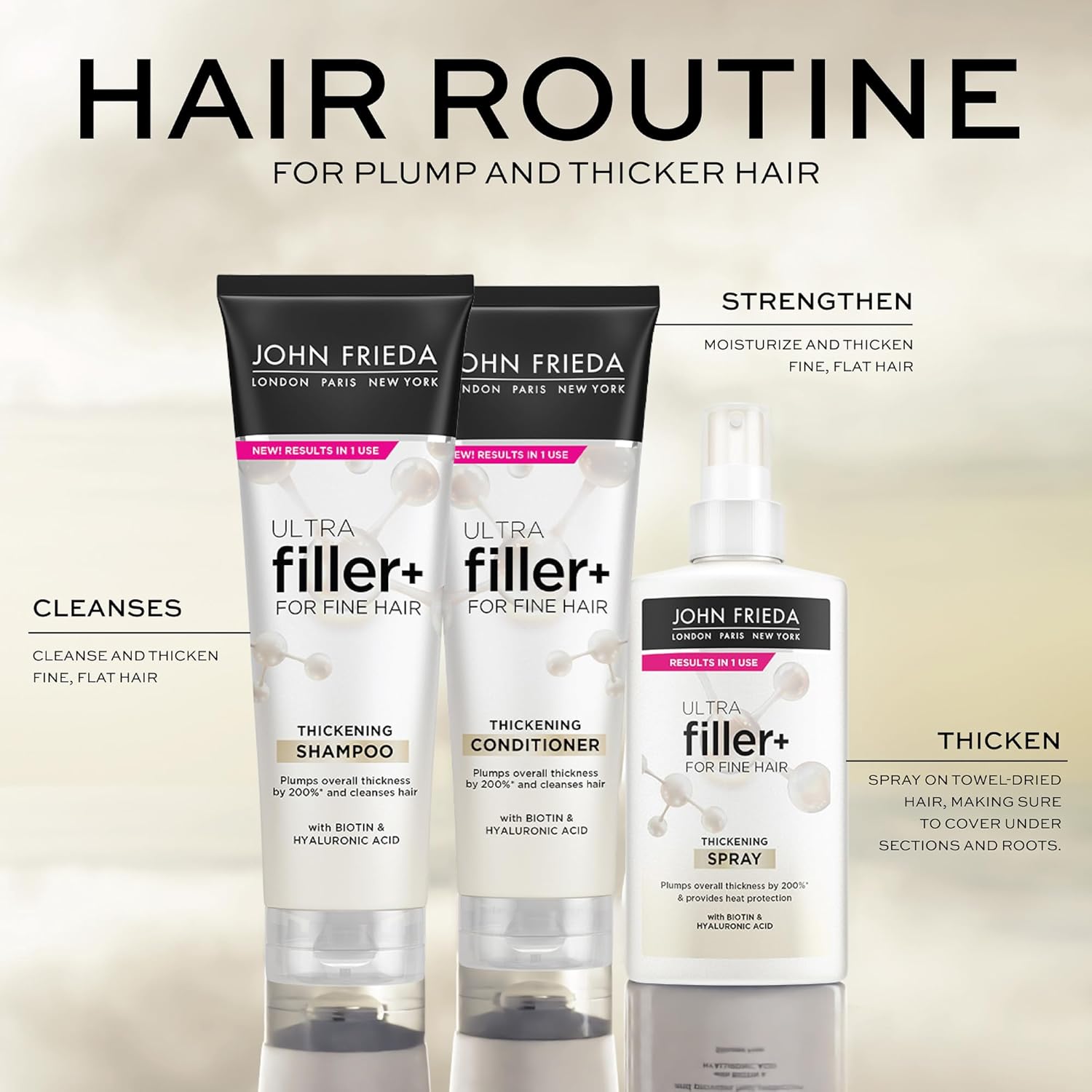 John Frieda ULTRAfiller+ Thickening Spray, Thickening & Strengthening Spray for Damaged or Thin Hair, Infused with Biotin and Hyaluronic Acid to Strengthen Hair for Thicker Fuller Results, 5 Oz - Image 8