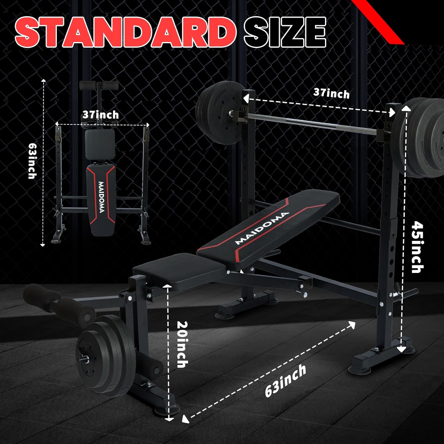 1500LBS 6 in 1 Weight Bench Set with Leg Extension/Curl and Preacher Curl, Bench Press Set and barbell Rack with Safety Bar Catches, Foldable Workout Benches for Home(US Stock) - Image 4