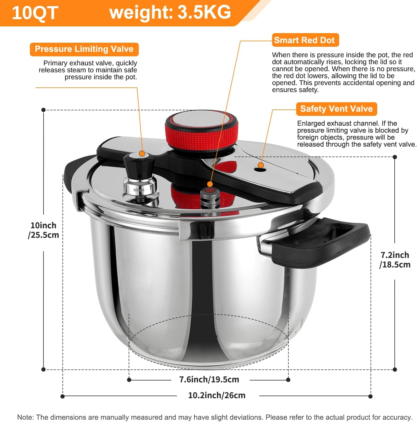 Pressure Cooker 10 QT, Stainess Steel Pressure Canner 10 Quart, Explosion-Proof Cookware, Rotating Lock/Unlock Lid, One-handed lid opening, Thickened Silicone Ring And Anti-scald Handle, Silver - Image 8