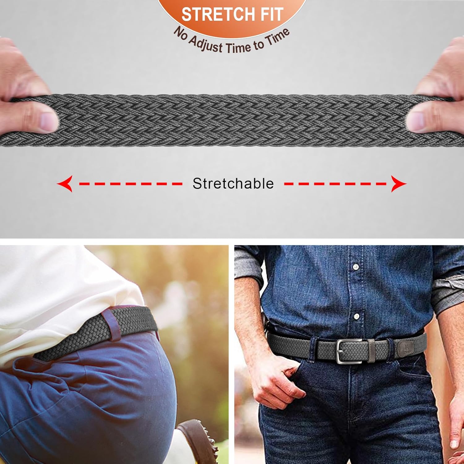 KEMISANT Men Belt-Stretch Woven Braided Belt For Gift Men Golf Casual Jeans Dresses with Nylon Canvas 1 3/8" - Image 5