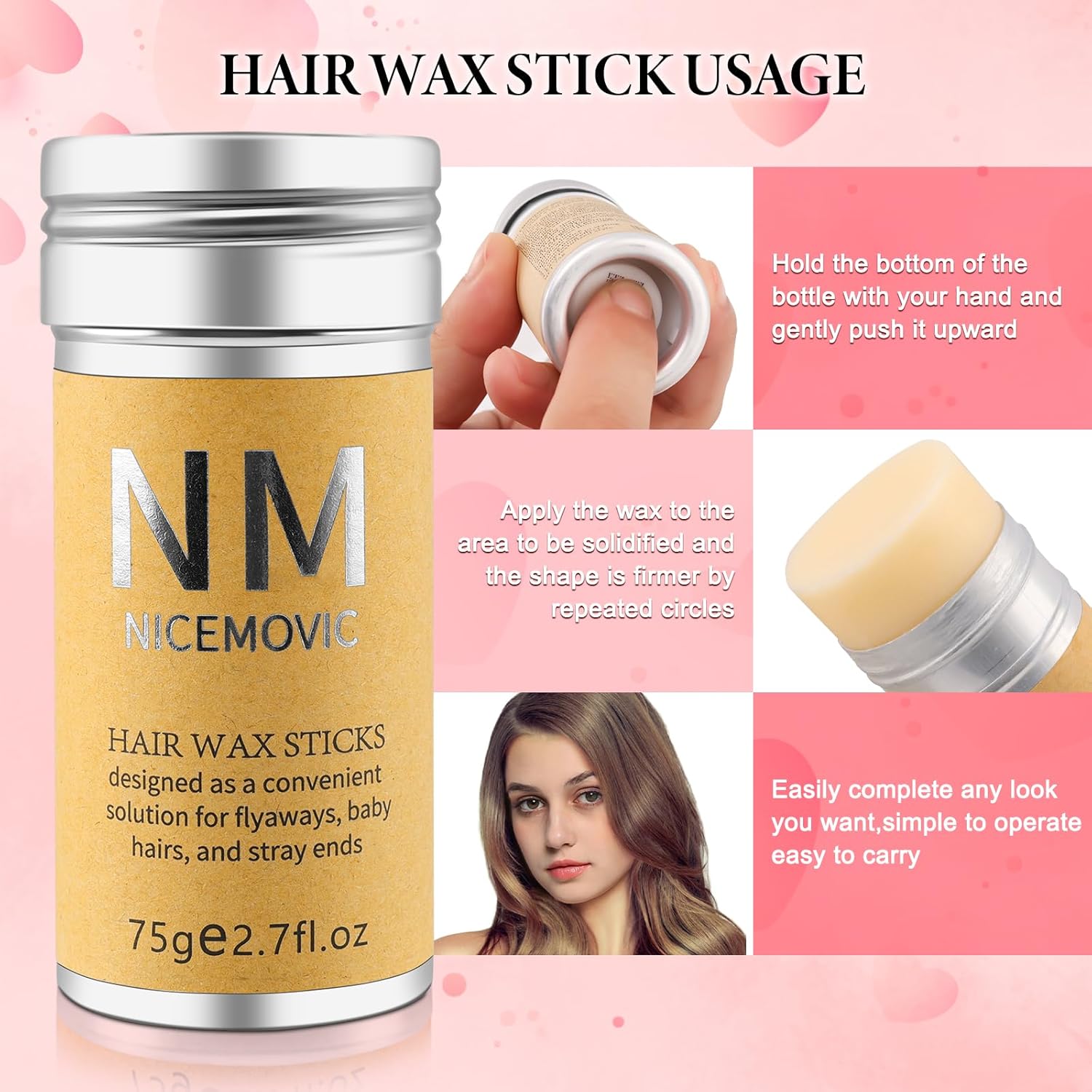 Slick Back Hair Brush Wax Stick Set for Flyaways Hair Accessories for Women Girl Teen Girls Trendy Stuff, Hair Styling Tools Baby Hair Gel, Christmas/Birthday Gifts Stocking Stuffers for Women Kids - Image 4