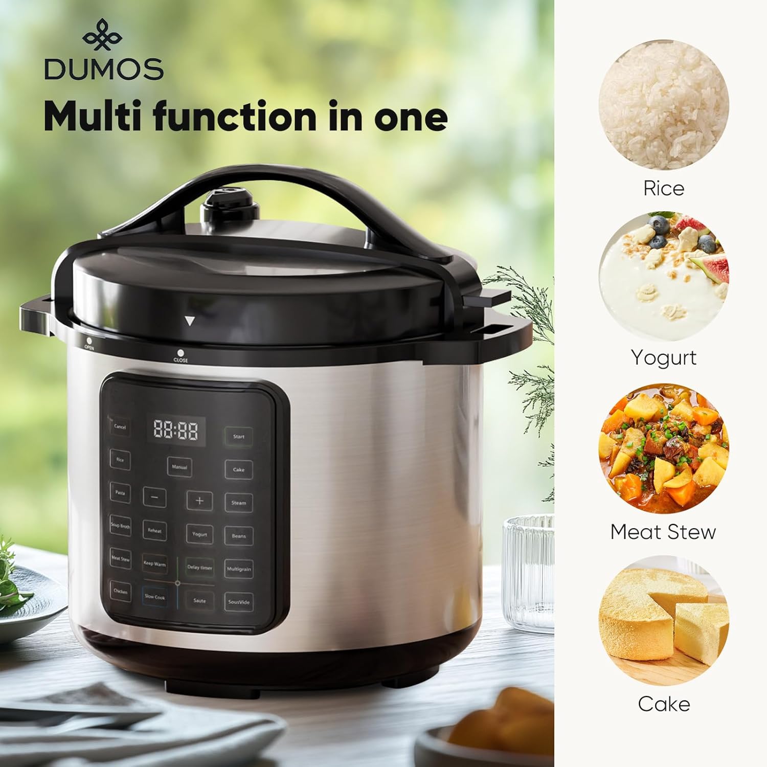 DUMOS 16-in-1 Electric Pressure Cooker 8 QT Stainless Steel Multi Cooker Electric for Pressure, Rice, Steamer, Yogurt Maker, Slow Cook,Meat Stew, Cake, Pasta, Multigrain - Image 3