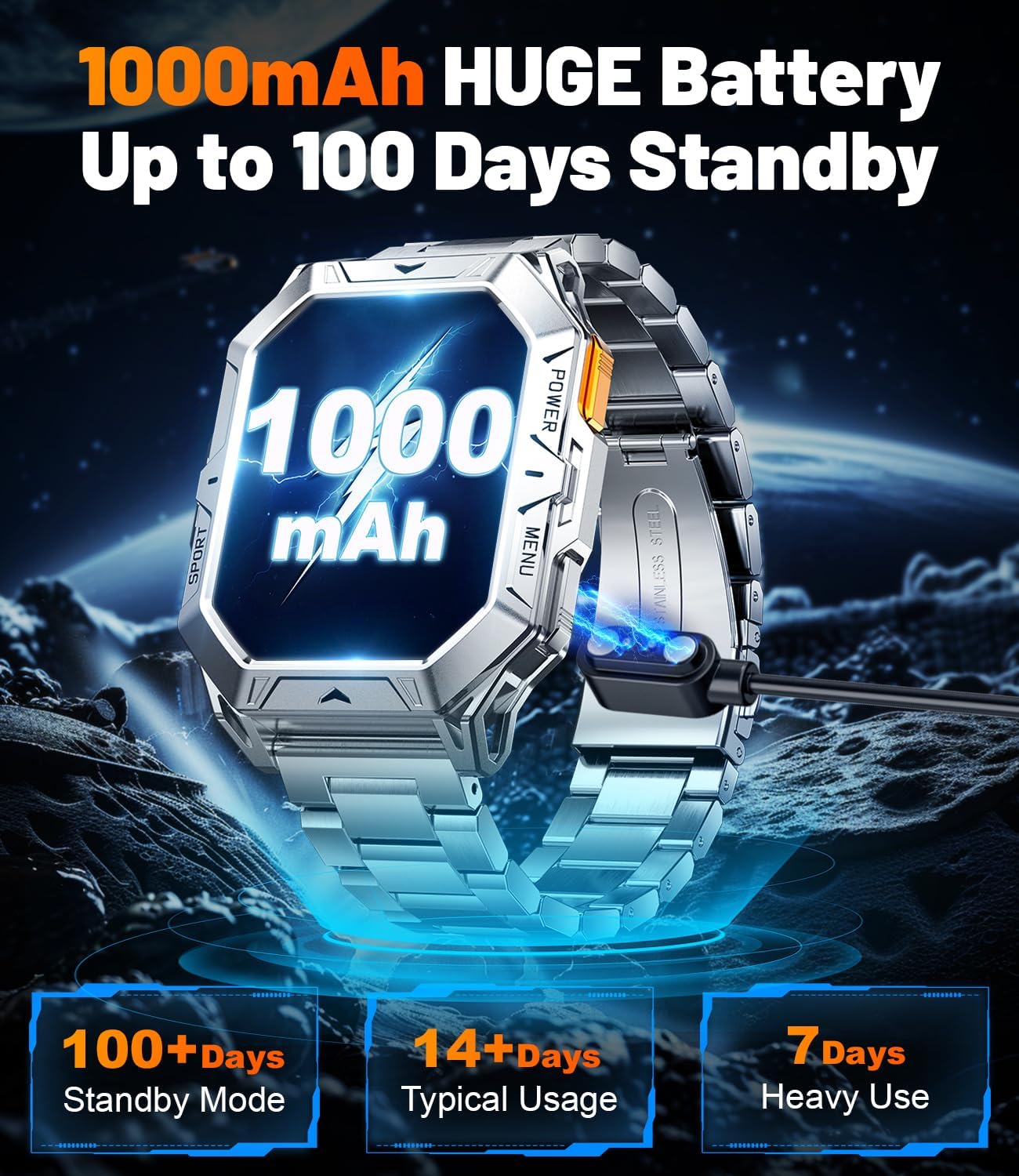 LIGE Military Smart Watches for Men(Answer/Make Calls),100-Day Battery Life,2.13" AMOLED Outdoor Sports Smartwatch with Compass,Heart Rate/Sleep Monitor Fitness Tracker for Android iOS,Sliver - Image 4