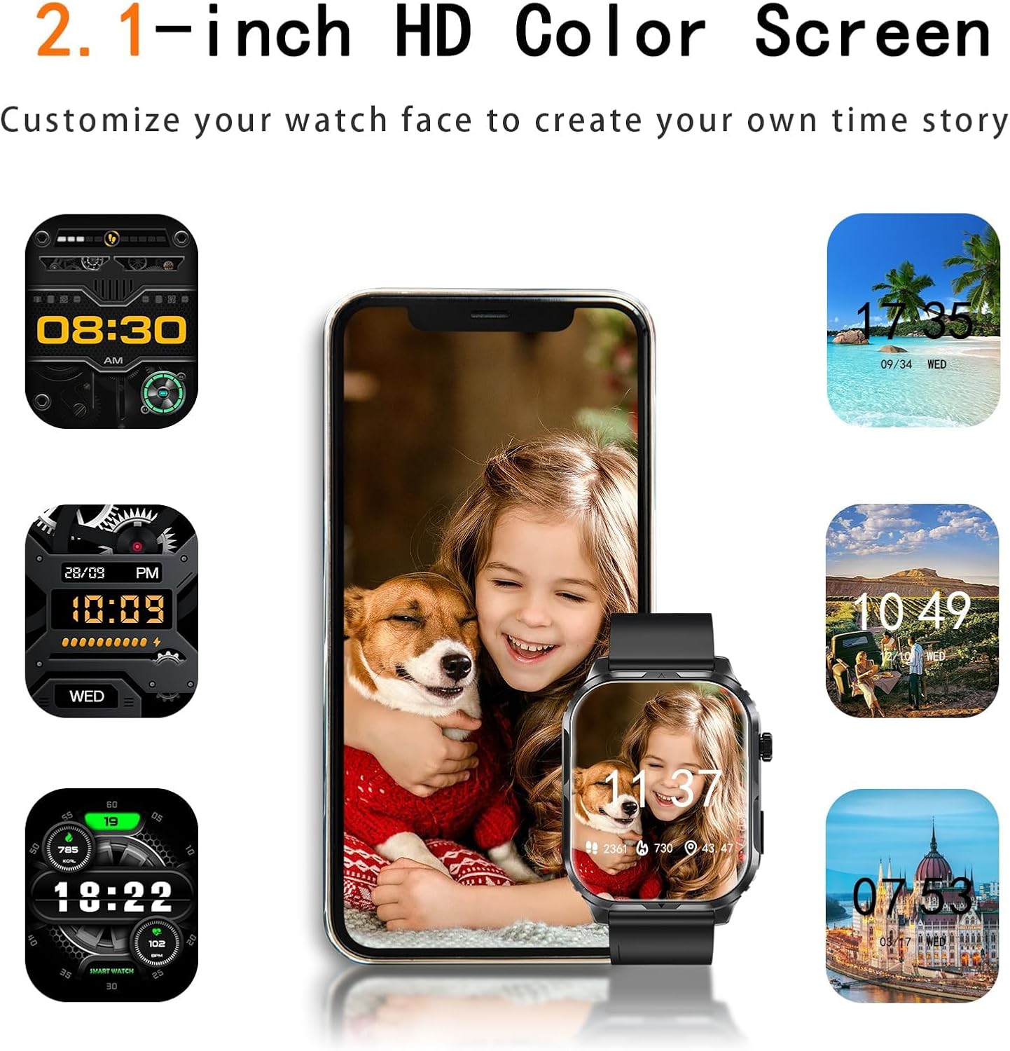 Smart Watch for Men Women with 2.1" HD Screen Military Watches, Call & Text for Android iOS, Heart Rate & Activity Tracker, IP68 Waterproof, 100 Sport Modes - Image 7