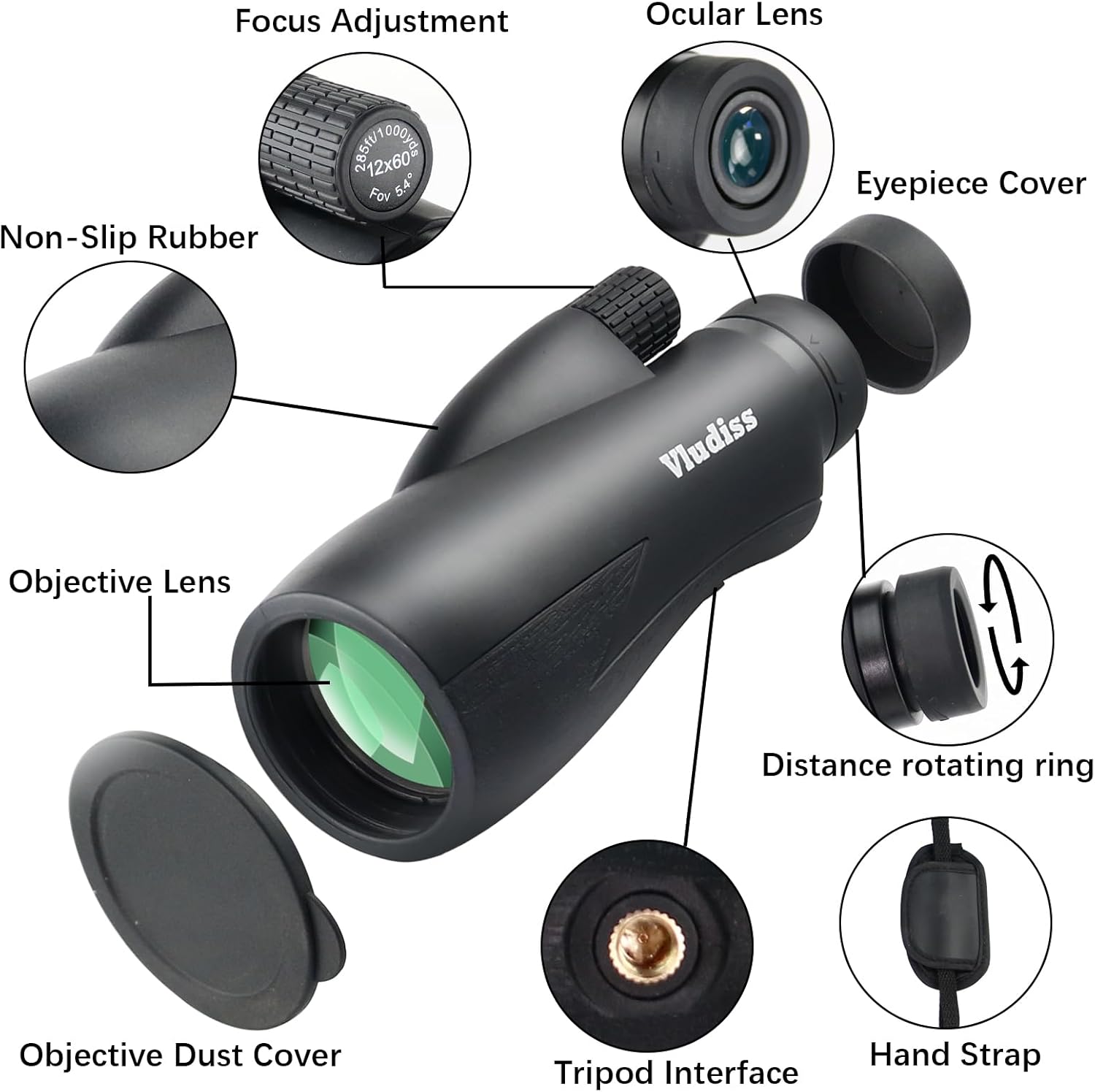 12X60 High-Power Monocular Telescope with Smartphone Holder and Tripod, Large Vision with BAK-4 Prism and FMC Lens Suitable for Bird Watching Hunting Hiking Camping Wildlife - Image 3