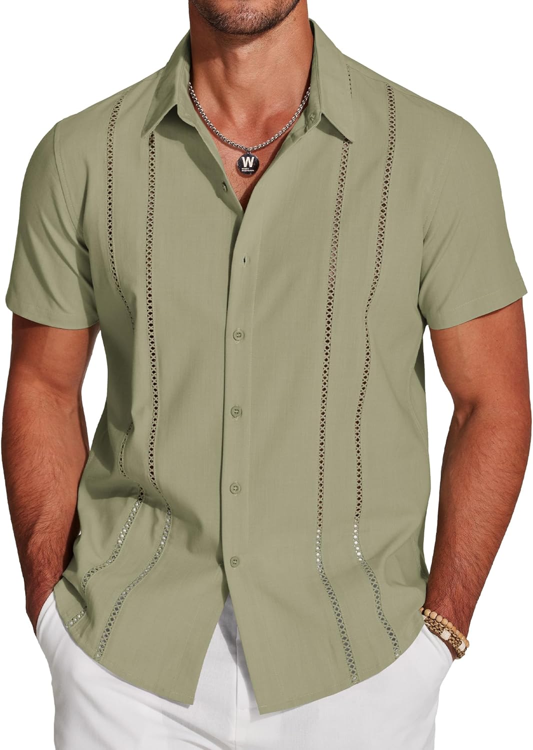 COOFANDY Men's Cuban Guayabera Shirt Short Sleeve Button Down Shirts Casual Summer Beach Linen Shirts - Image 2