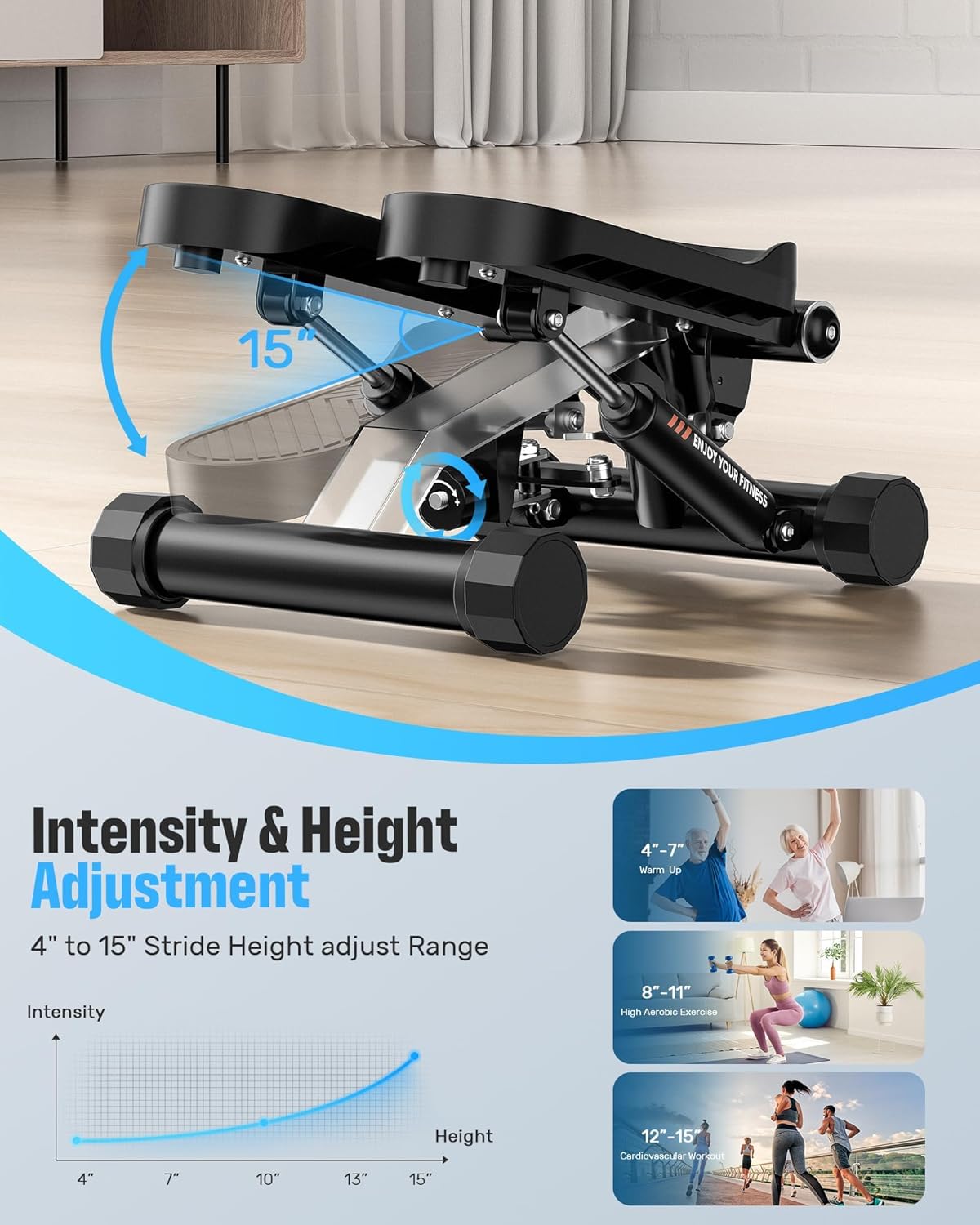 Sportsroyals Stair Stepper for Exercises-Twist/Mini Stepper with Resistance Bands and 330lbs Weight Capacity - Image 5