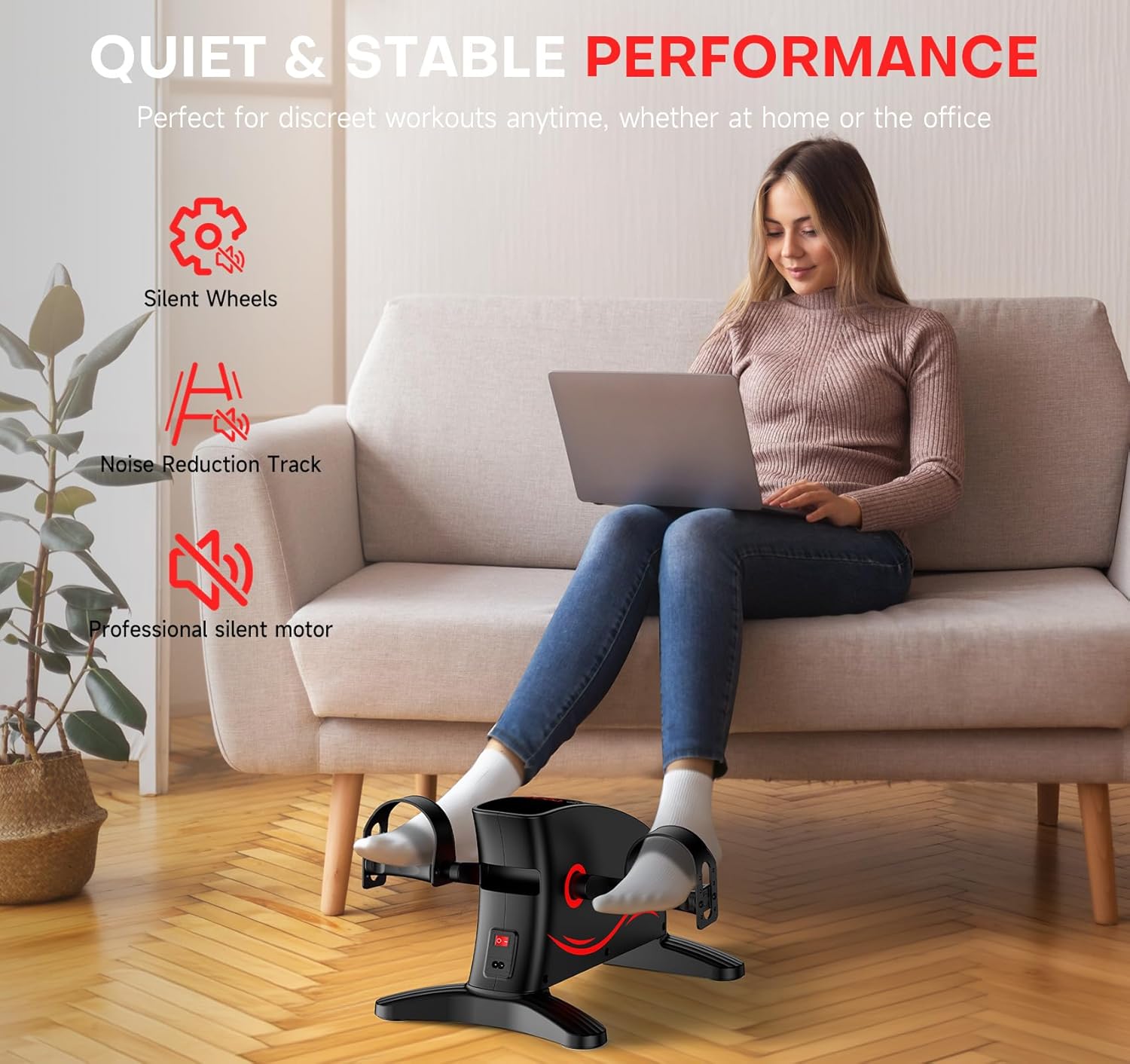 Under Desk Bike Pedal Exerciser , Leg/Arm Exerciser while Sitting for Seniors, Electric Mini Bike for Fitness & Physical Therapy with 15 Adjustabl Speed, Desk Pedal Bike for Home/Office Workout, LED Display, Remote Control - Image 7