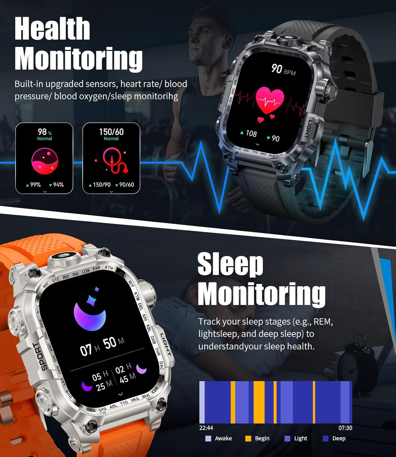 LIGE Military Smart Watch for Men(Answer/Make Calls) with LED Flashlight, 2.01" Outdoor Rugged Smartwatch, 45 Days Extra-Long Battery, 100+ Sports Fitness Tracker Watch, Smart Watch for Android iOS - Image 6