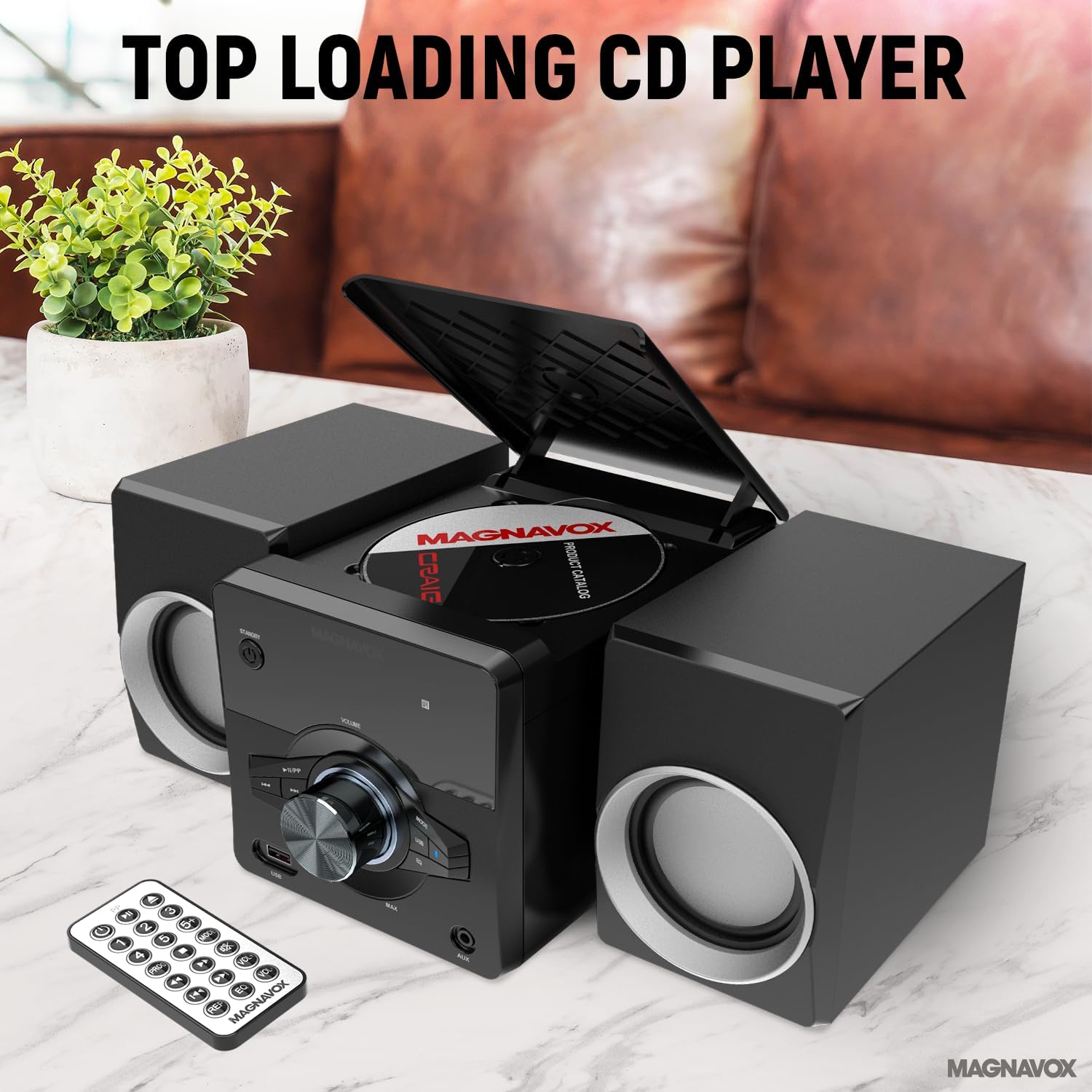 Magnavox MM442 3-Piece Top Loading CD Shelf System with Digital PLL FM Stereo Radio, Bluetooth Wireless Technology, and Remote Control in Black | Blue Lights | LED Display | AUX Port Compatible | - Image 8