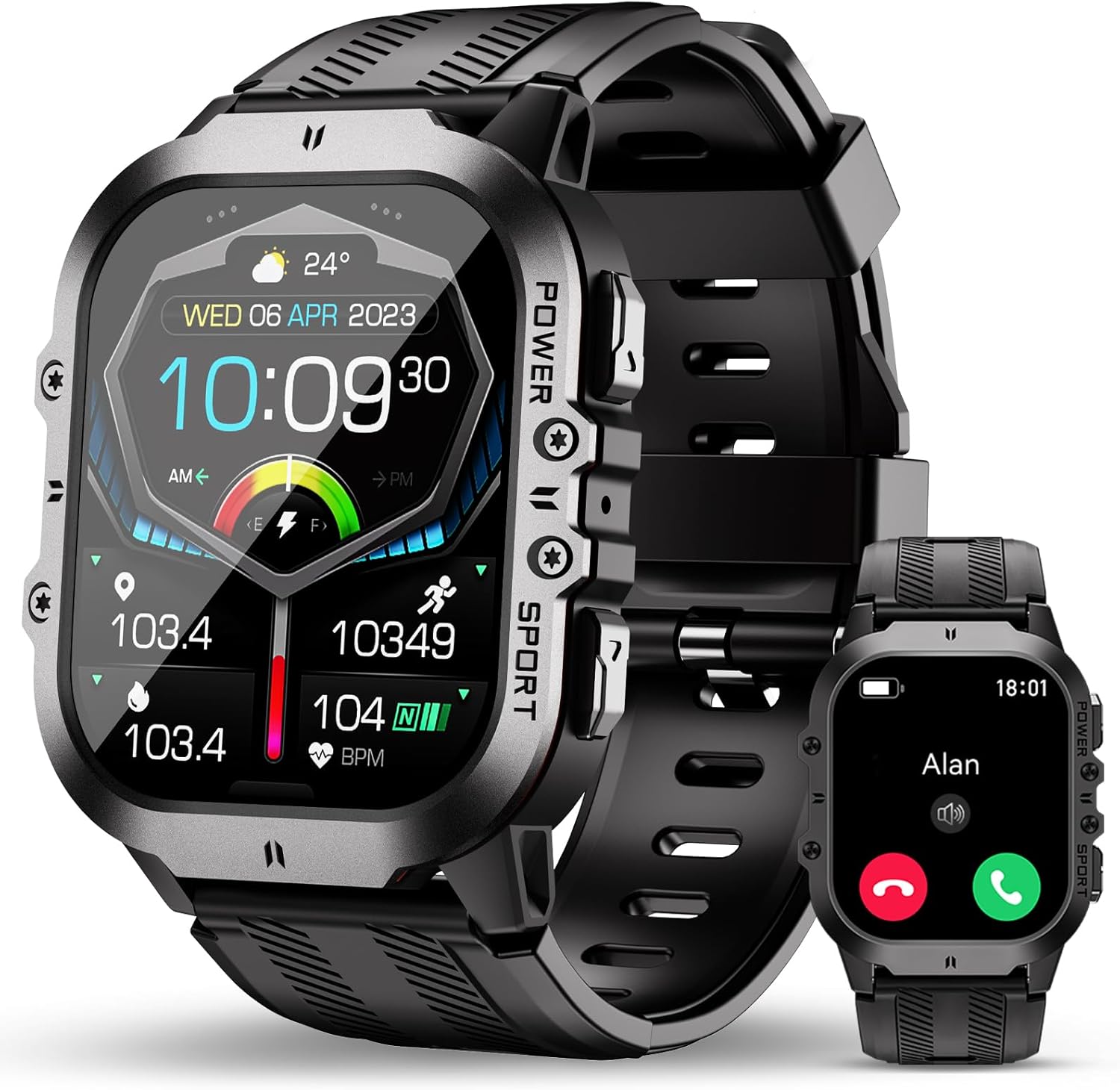OUKITEL Military Smart Watch for Men, Answer/Make Calls Smart Watch for Android iOS,1.96" Outdoor Sports Fitness Tracker Heart Rate/Sleep Monitor, Fitness Tracker 120+ Sport Modes for IP68 Waterproof - Image 2