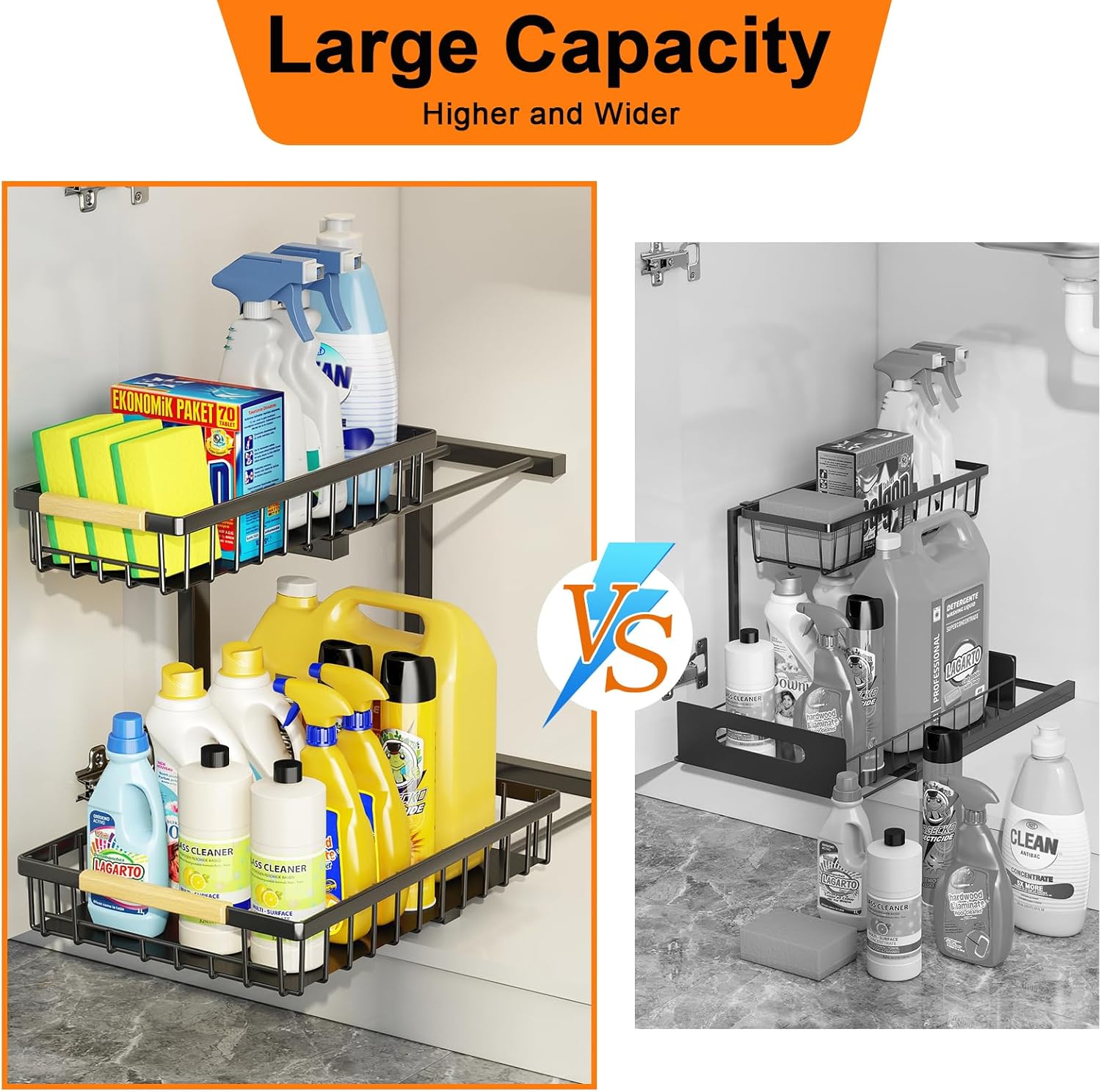 Under Sink Organizer and Storage, 2-Tier Pull Out Cabinet Organizers Shelf, Metal Sliding Drawers Shelves for Kitchen Bathroom Closet Organization, 2 Pack - Image 5