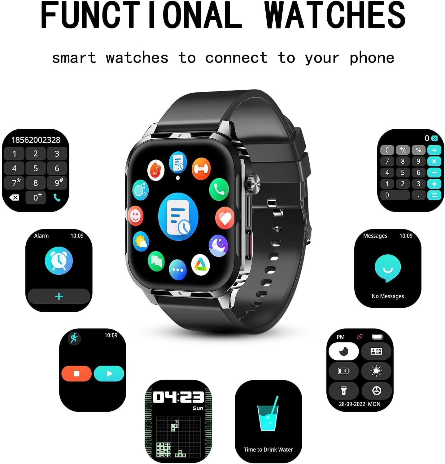 Smart Watch for Men Women with 2.1" HD Screen Military Watches, Call & Text for Android iOS, Heart Rate & Activity Tracker, IP68 Waterproof, 100 Sport Modes - Image 3