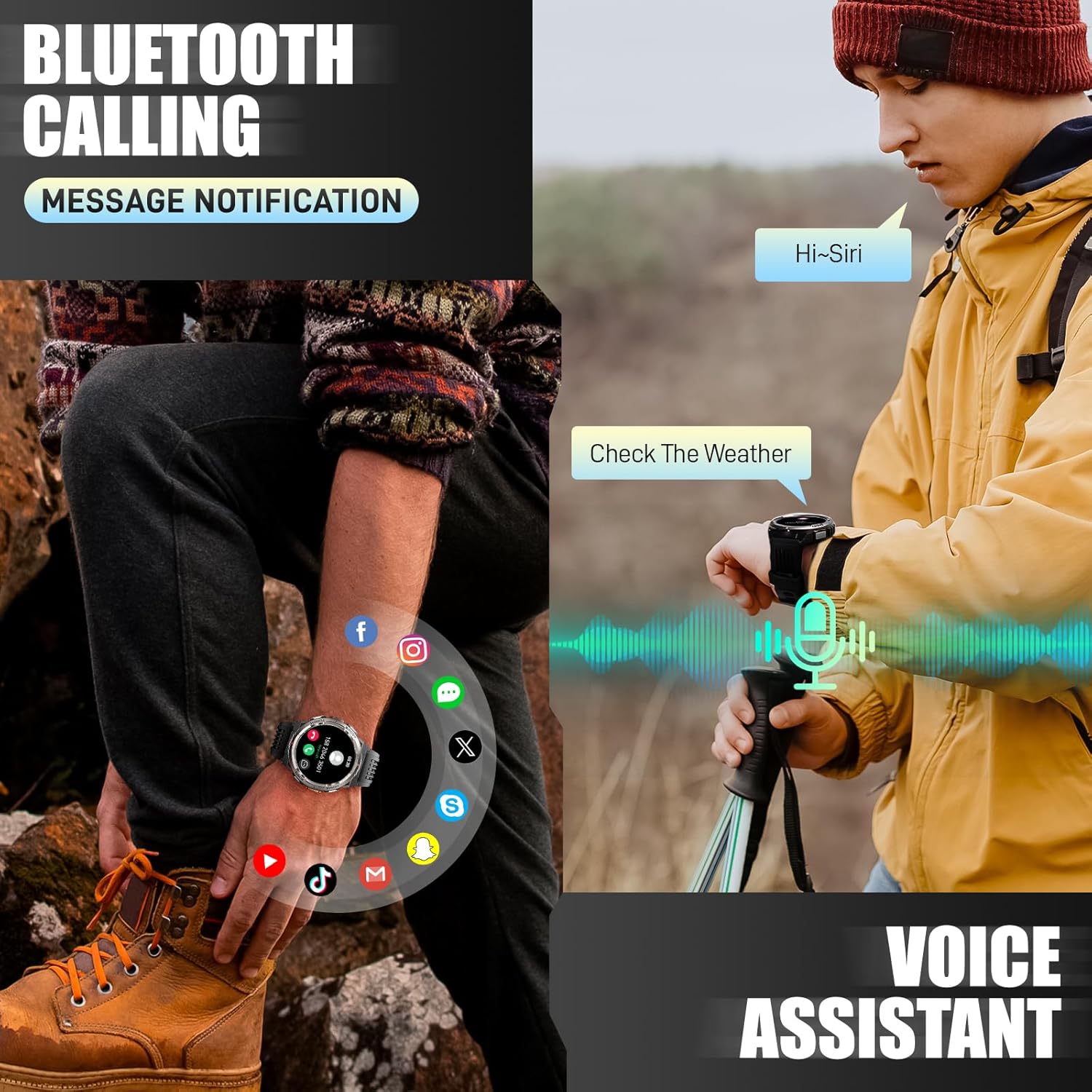 Military Smart Watch for Men with Call/LED Flashlight/3ATM Waterproof 1.45" HD Rugged Tactical Smartwatch with Compass Elevation Barometer Fitness Tracker with HR/SPO2/Sleep Monitor for iPhone Android - Image 6