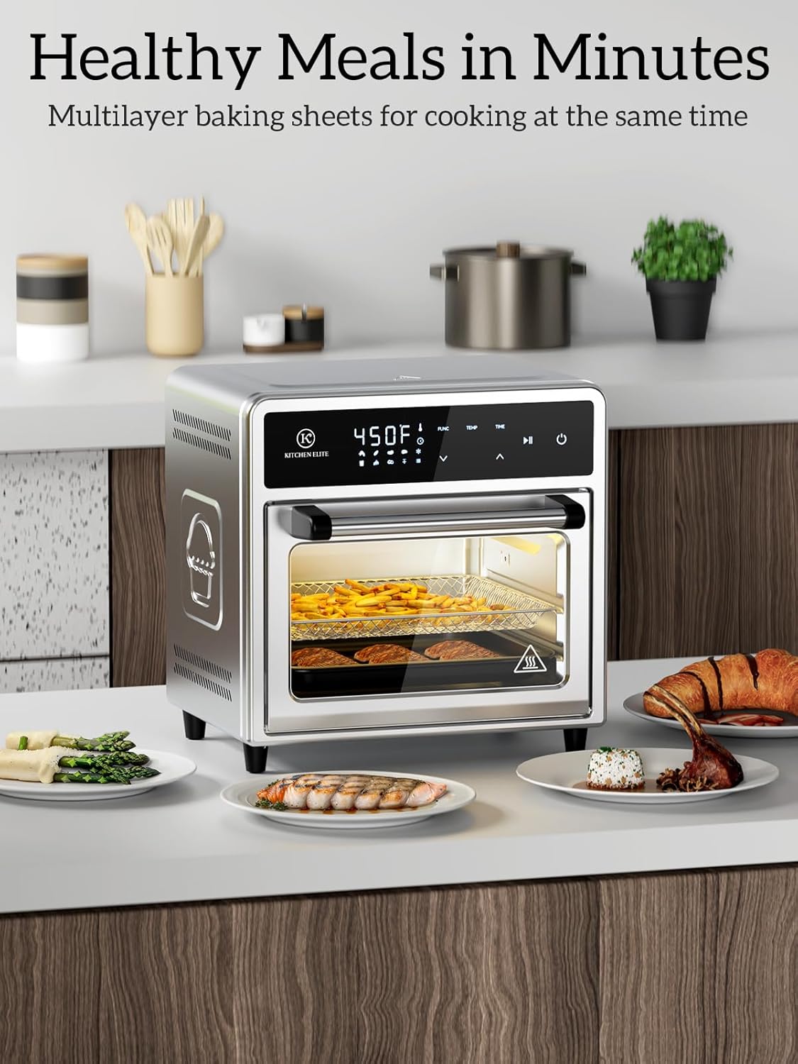 Air Fryer Toaster Oven Combo,10-in-1 12.6QT Compact Countertop Oven,9 Touch Screen Presets & 1 DIY Function,Easy Digital Controls,4 Accessories Included,Stainless Steel,Kitchen Elite - Image 5