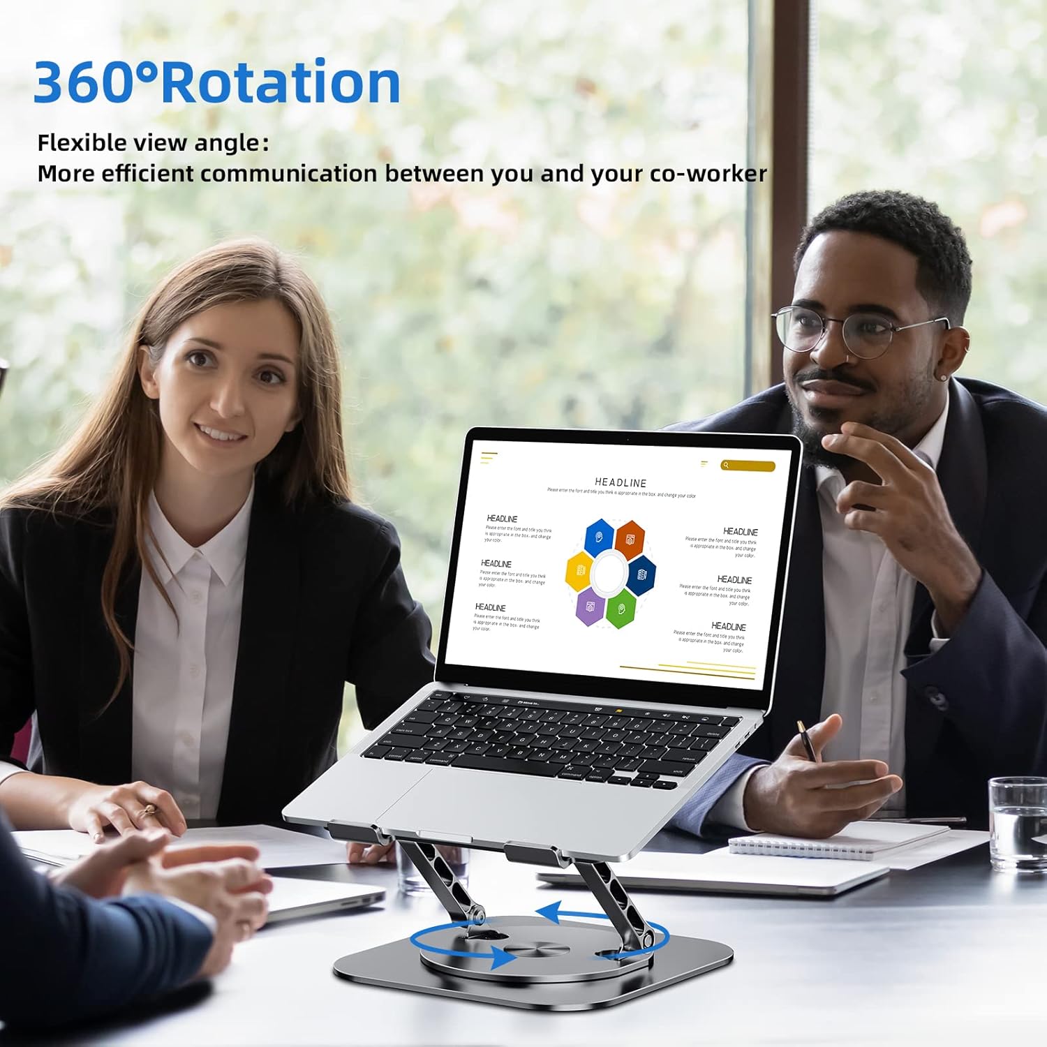 Laptop Stand, Adjustable Computer Stand, Ergonomic Laptop Riser with 360° Rotating Base, Notebook Stand Compatible with All 10-17” Laptops, Space Grey - Image 3