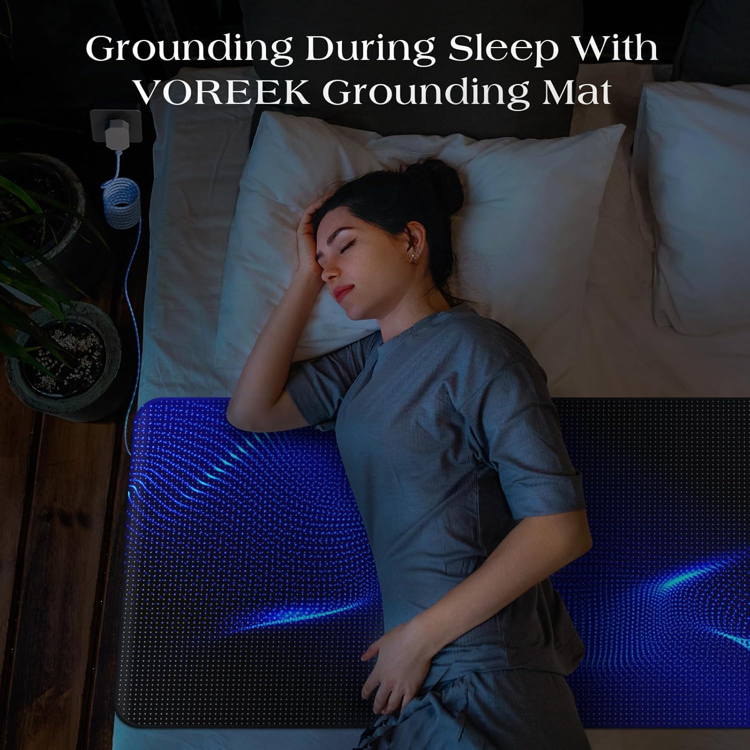 Grounding Mat for Bed, Earth Connected Mattress Cover Grounding Pad Grounded Kit, Grounded Cord Included, Black (Queen 27"x60") - Image 3