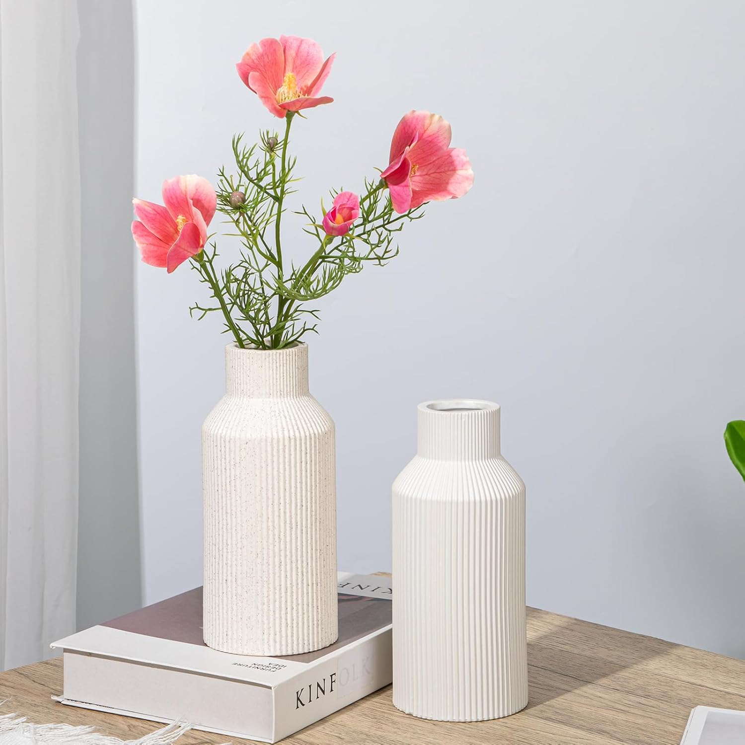 Briful White Ceramic Vase Set of 2, Modern Decorative Flower Vase for Home Decor, Minimalist Boho Vases Centerpiece for Table Shelf Home Farmhouse Decorations - Image 6