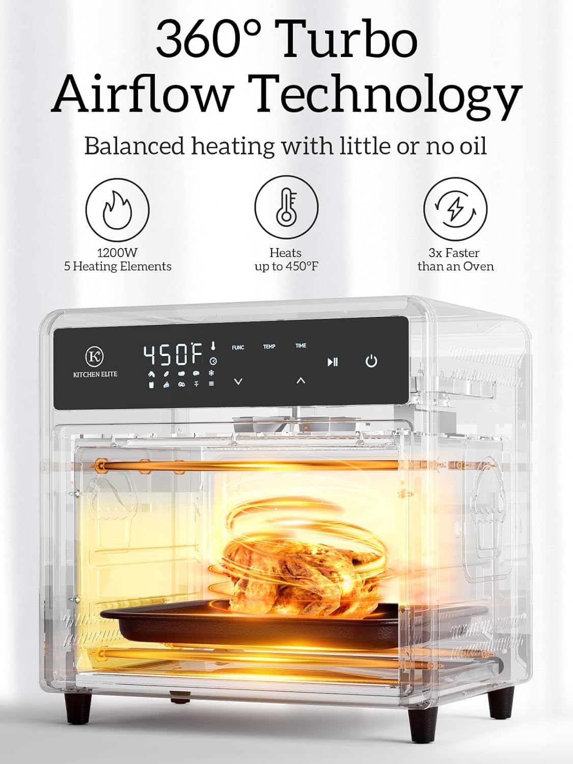 Air Fryer Toaster Oven Combo,10-in-1 12.6QT Compact Countertop Oven,9 Touch Screen Presets & 1 DIY Function,Easy Digital Controls,4 Accessories Included,Stainless Steel,Kitchen Elite - Image 4